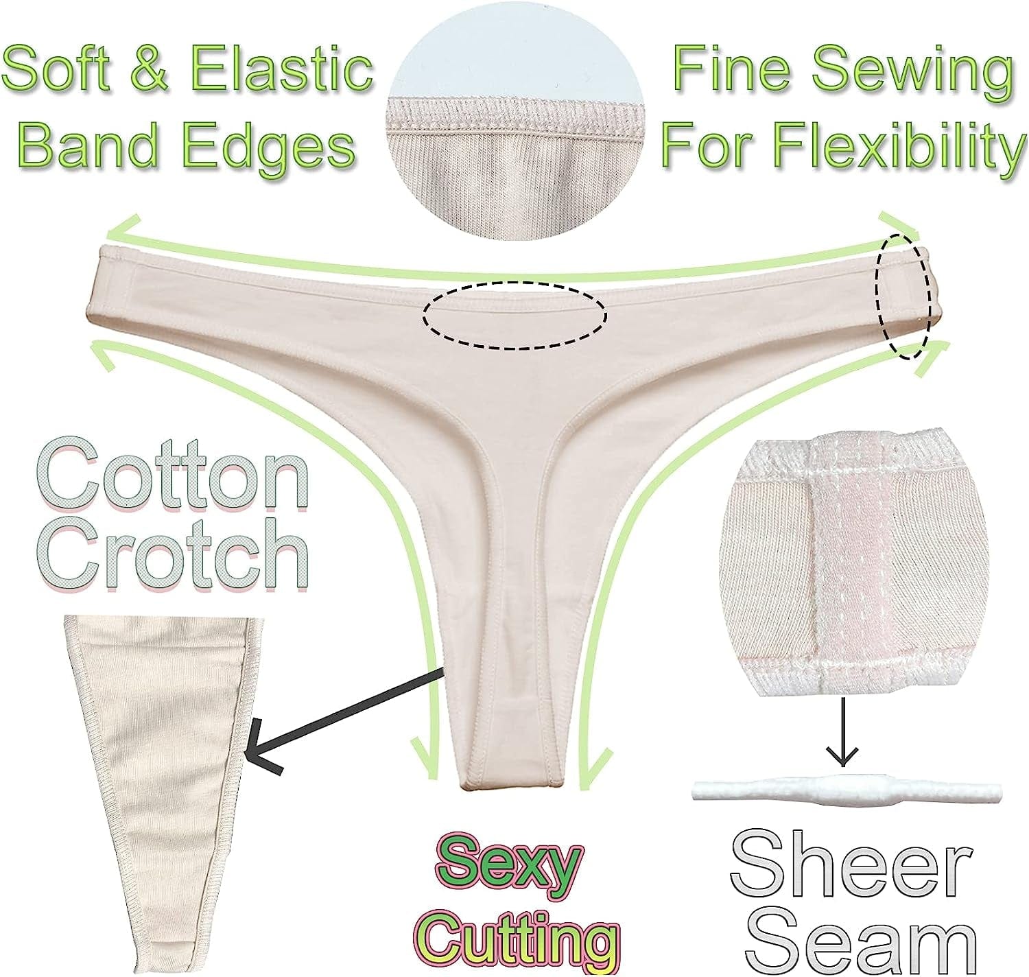 KUKU PANDA Womens Cotton Thongs Underwear Breathable No Show Cheeky Panties Tangas Sexy for Everyday Workout 3 Pack Set