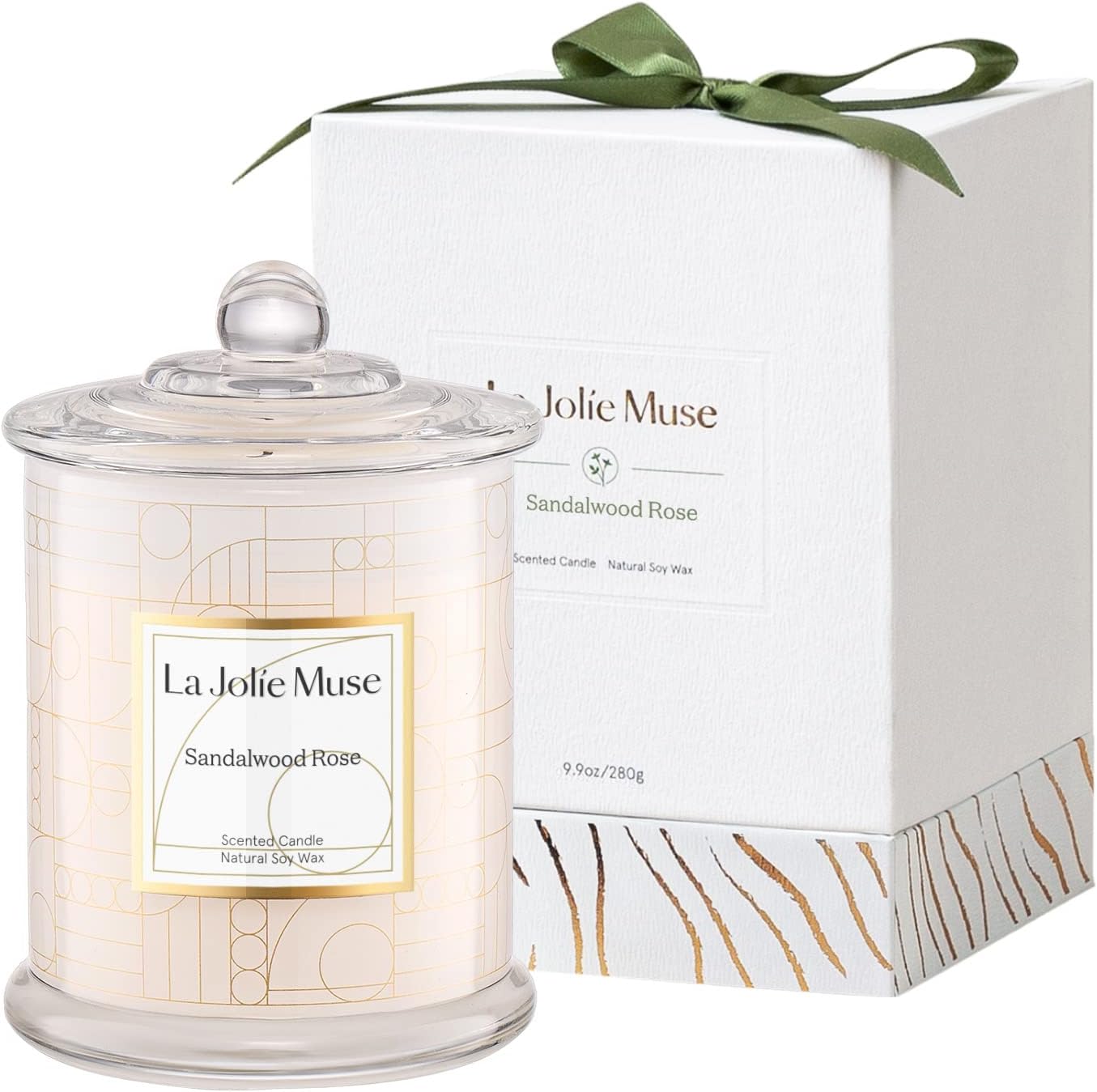 LA JOLIE MUSE Candles Gifts for Women, Candles for Women with Gift Box, Jasmine Scented Candle, Candles for Home Scented, Natural Soy Candles, 70 Hours 10 Oz Sandalwood Rose / Pack 1