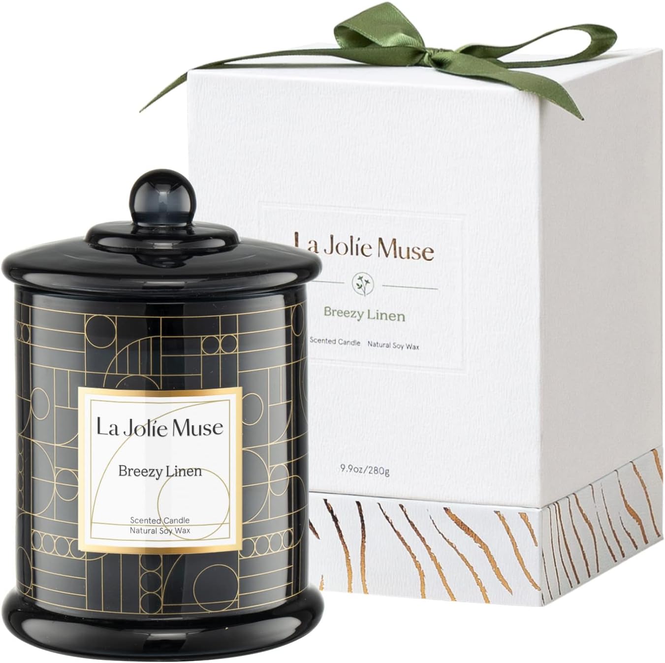 LA JOLIE MUSE Candles Gifts for Women, Candles for Women with Gift Box, Jasmine Scented Candle, Candles for Home Scented, Natural Soy Candles, 70 Hours 10 Oz Breezy Linen / Pack 1