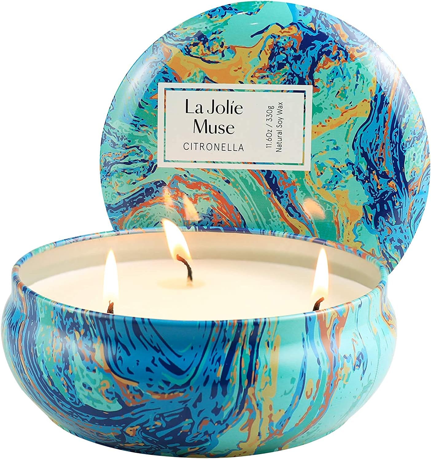 LA JOLIE MUSE Citronella Candles Outdoor, Large Citronella Candles for Patio Set 3, Natural Soy Wax, 3 Wick Candle, Outdoor & Indoor, 11.6 Oz Pack 1