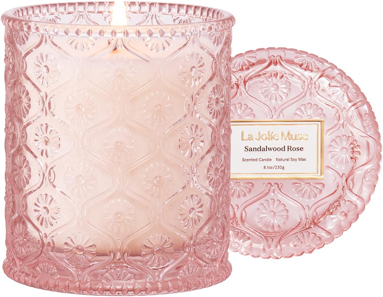LA JOLIE MUSE Sandalwood & Patchouli Scented Candle, Candles for Home Scented, 8 Oz 50 Hours Burn, Candles Gift for Women & Men Sandalwood Rose / Pack 1