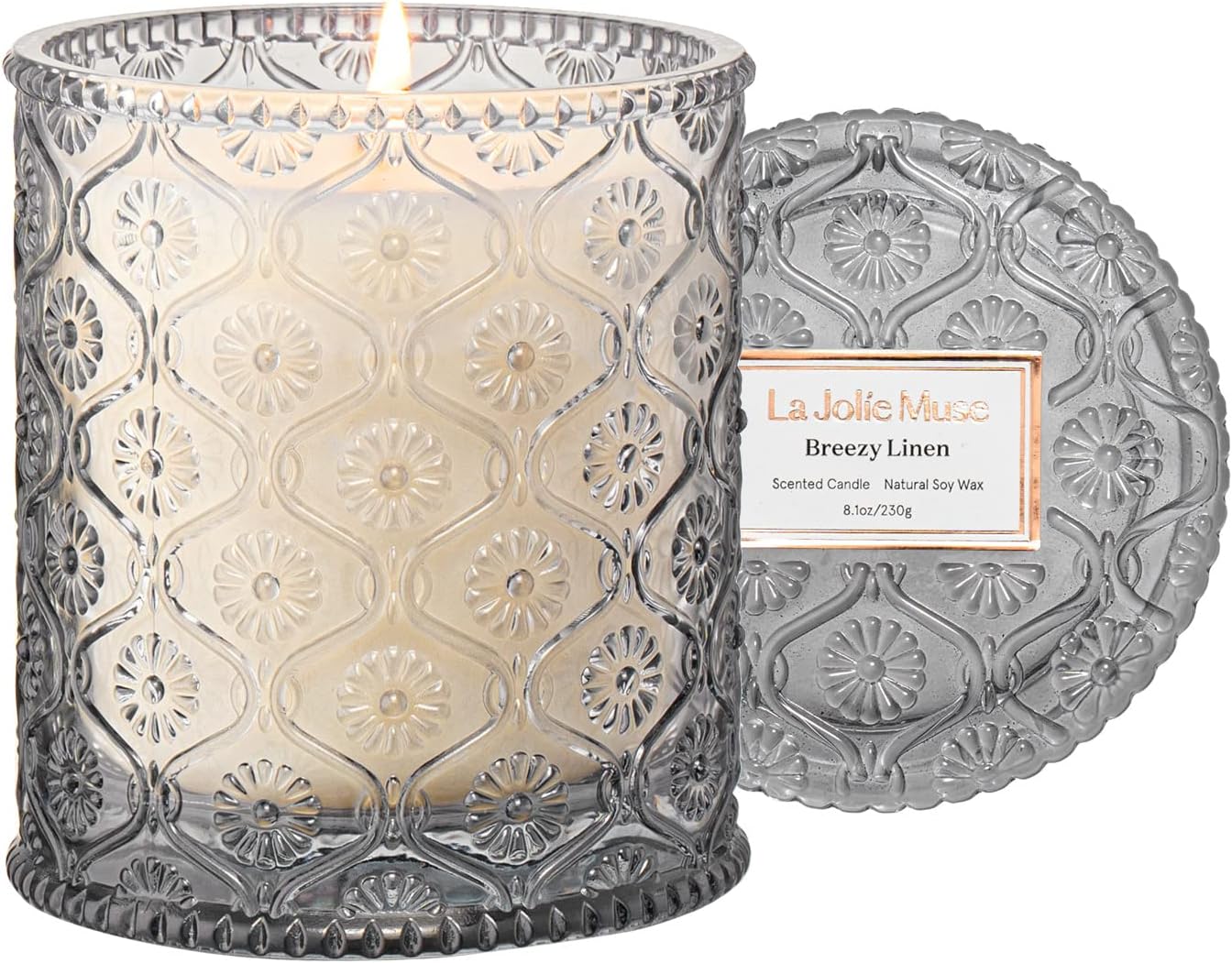 LA JOLIE MUSE Sandalwood & Patchouli Scented Candle, Candles for Home Scented, 8 Oz 50 Hours Burn, Candles Gift for Women & Men Breezy Linen / Pack 1