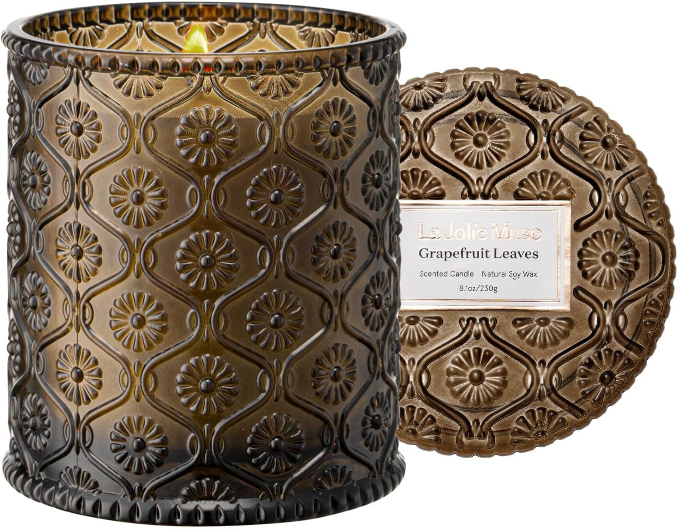 LA JOLIE MUSE Sandalwood & Patchouli Scented Candle, Candles for Home Scented, 8 Oz 50 Hours Burn, Candles Gift for Women & Men Grapefruit Leaves / Pack 1