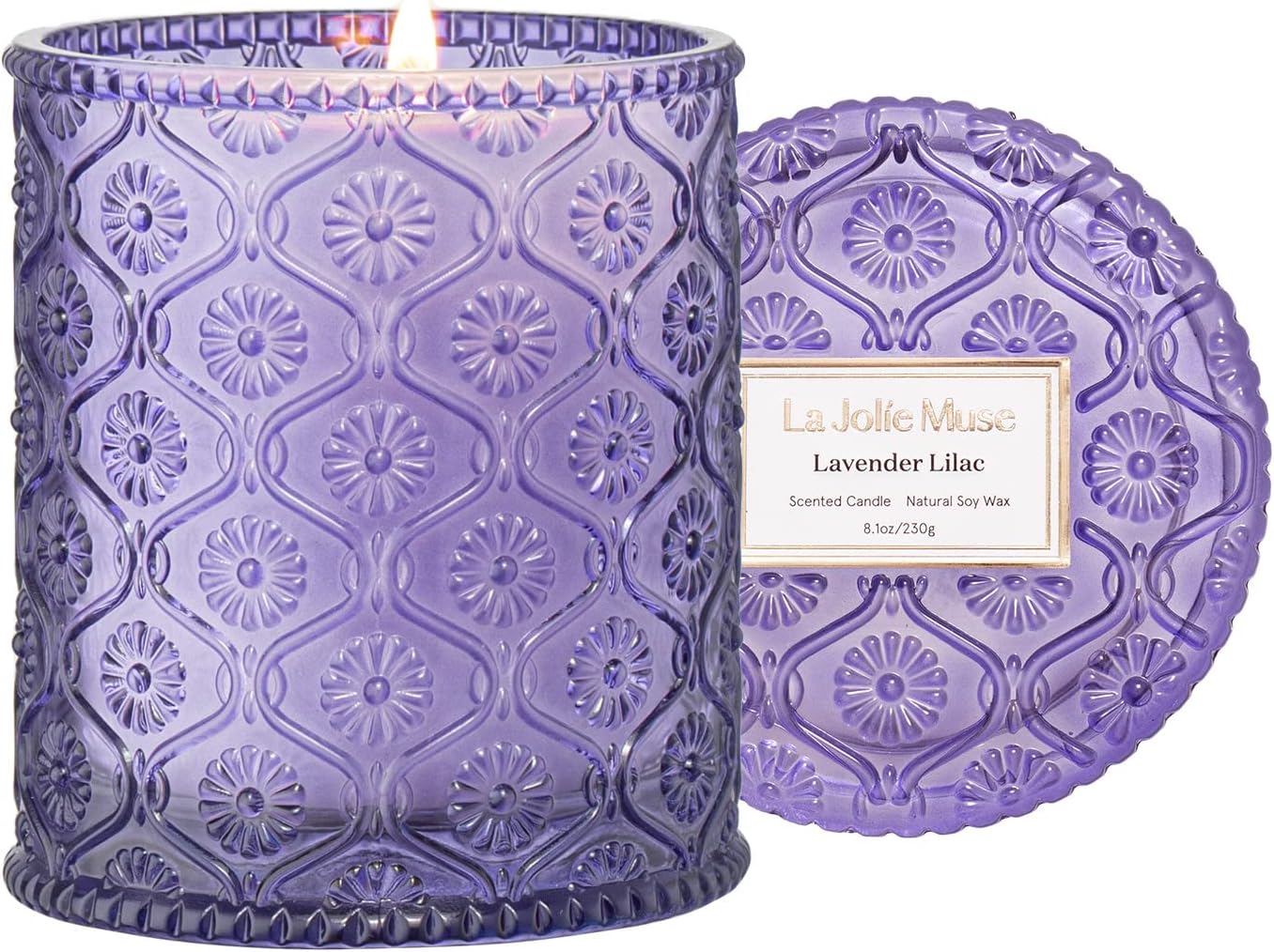 LA JOLIE MUSE Sandalwood & Patchouli Scented Candle, Candles for Home Scented, 8 Oz 50 Hours Burn, Candles Gift for Women & Men Lavender Lilac / Pack 1