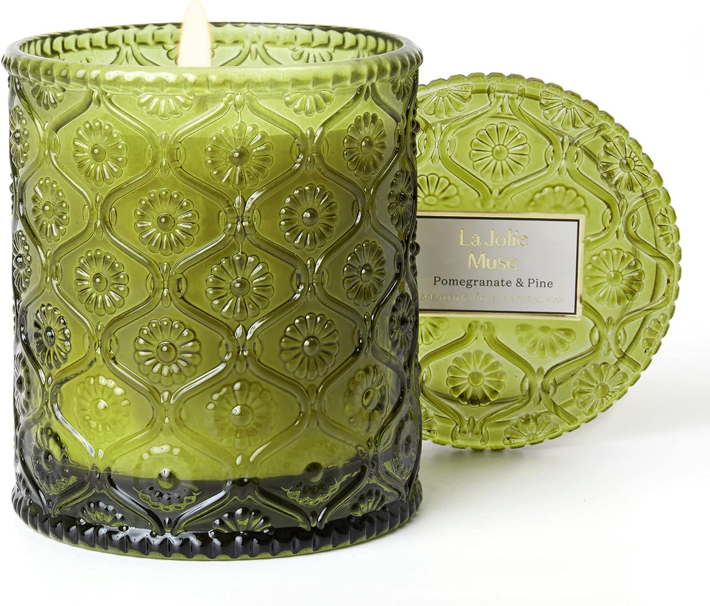 LA JOLIE MUSE Sandalwood & Patchouli Scented Candle, Candles for Home Scented, 8 Oz 50 Hours Burn, Candles Gift for Women & Men Pomegranate Pine / Pack 1