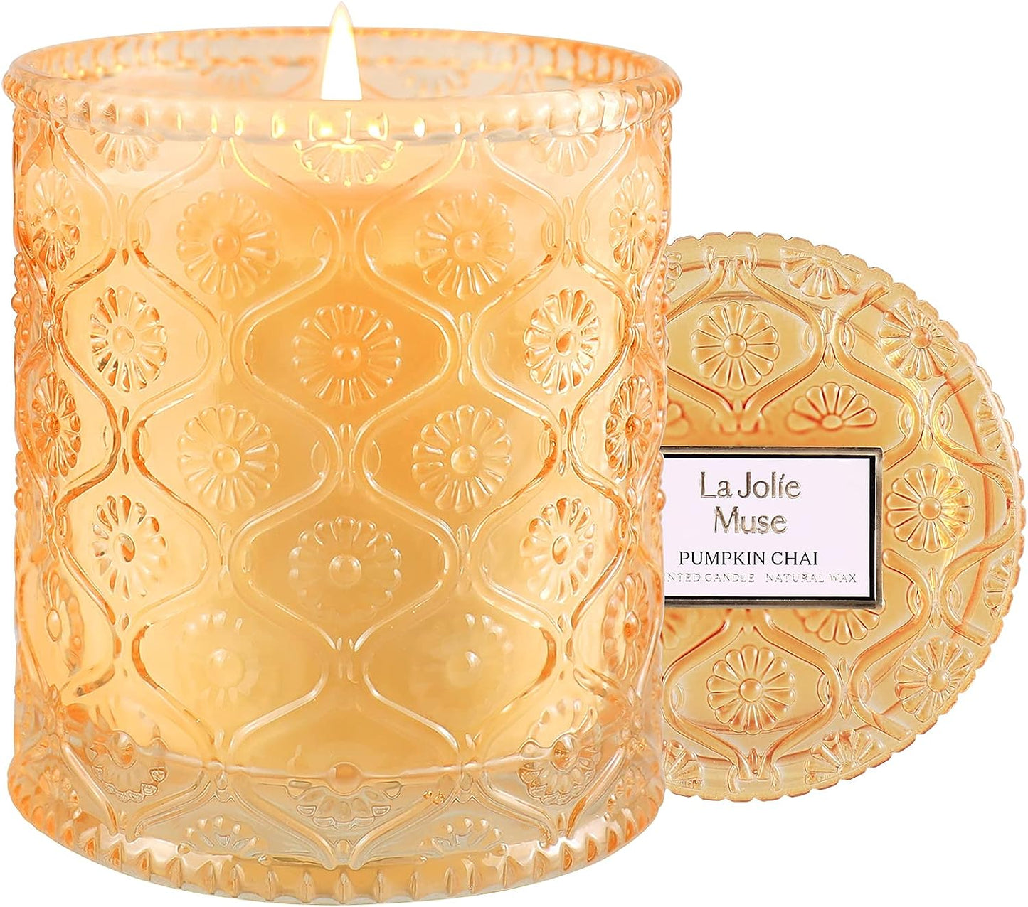 LA JOLIE MUSE Sandalwood & Patchouli Scented Candle, Candles for Home Scented, 8 Oz 50 Hours Burn, Candles Gift for Women & Men Pumpkin Chai / Pack 1