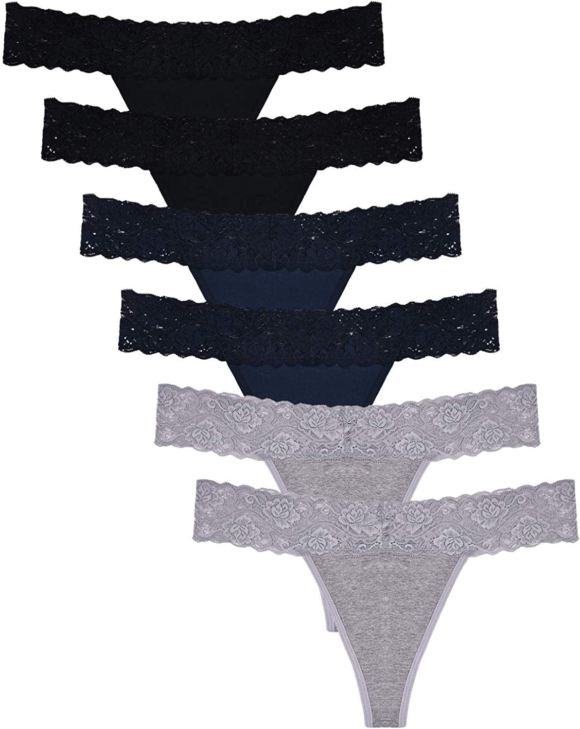 Lace Thongs for Women Thong Underwear Women Lace Panties Women Underwear Cotton Thongs for Women Pack Black+gray+blue / Medium