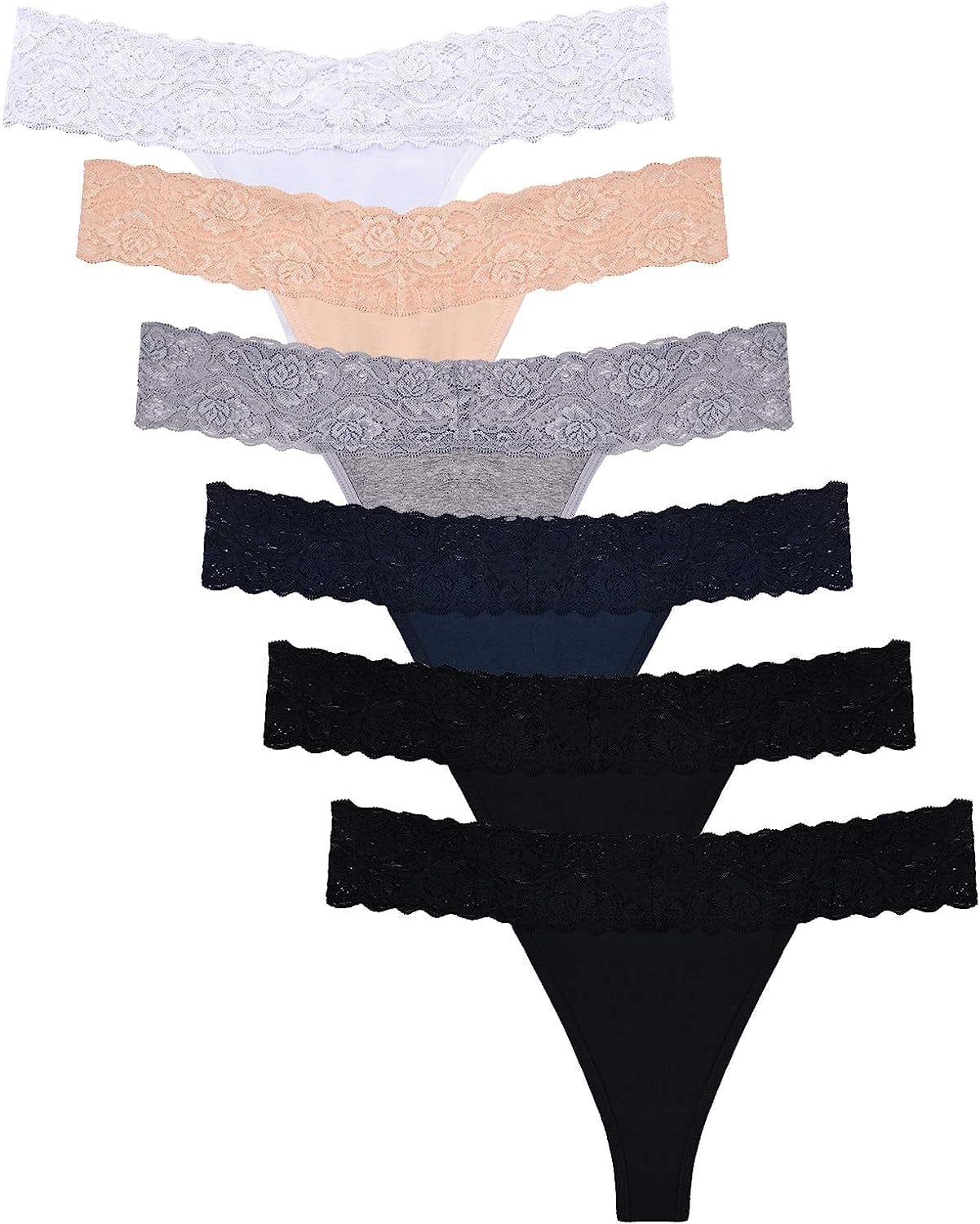 Lace Thongs for Women Thong Underwear Women Lace Panties Women Underwear Cotton Thongs for Women Pack Black+gray+white / Small