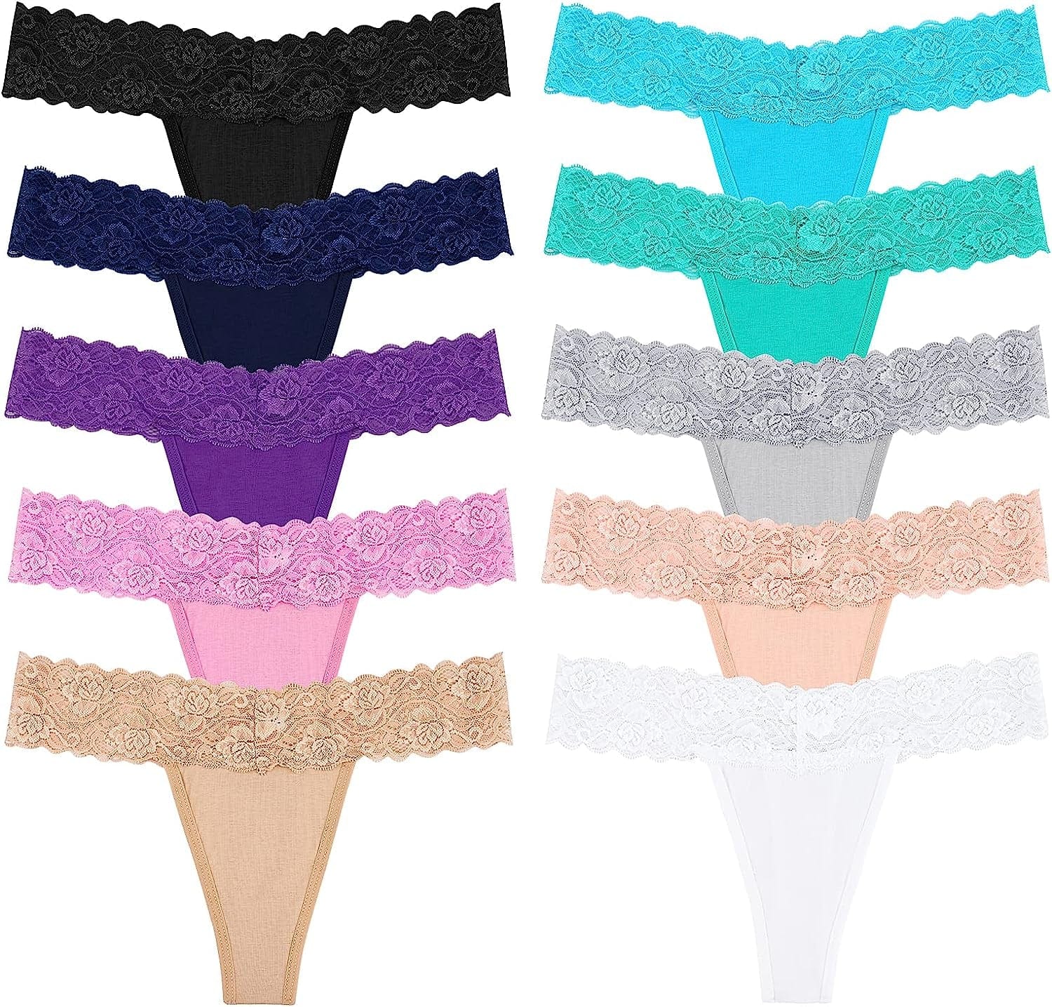 Lace Thongs for Women Thong Underwear Women Lace Panties Women Underwear Cotton Thongs for Women Pack Multicolor*10 / Medium