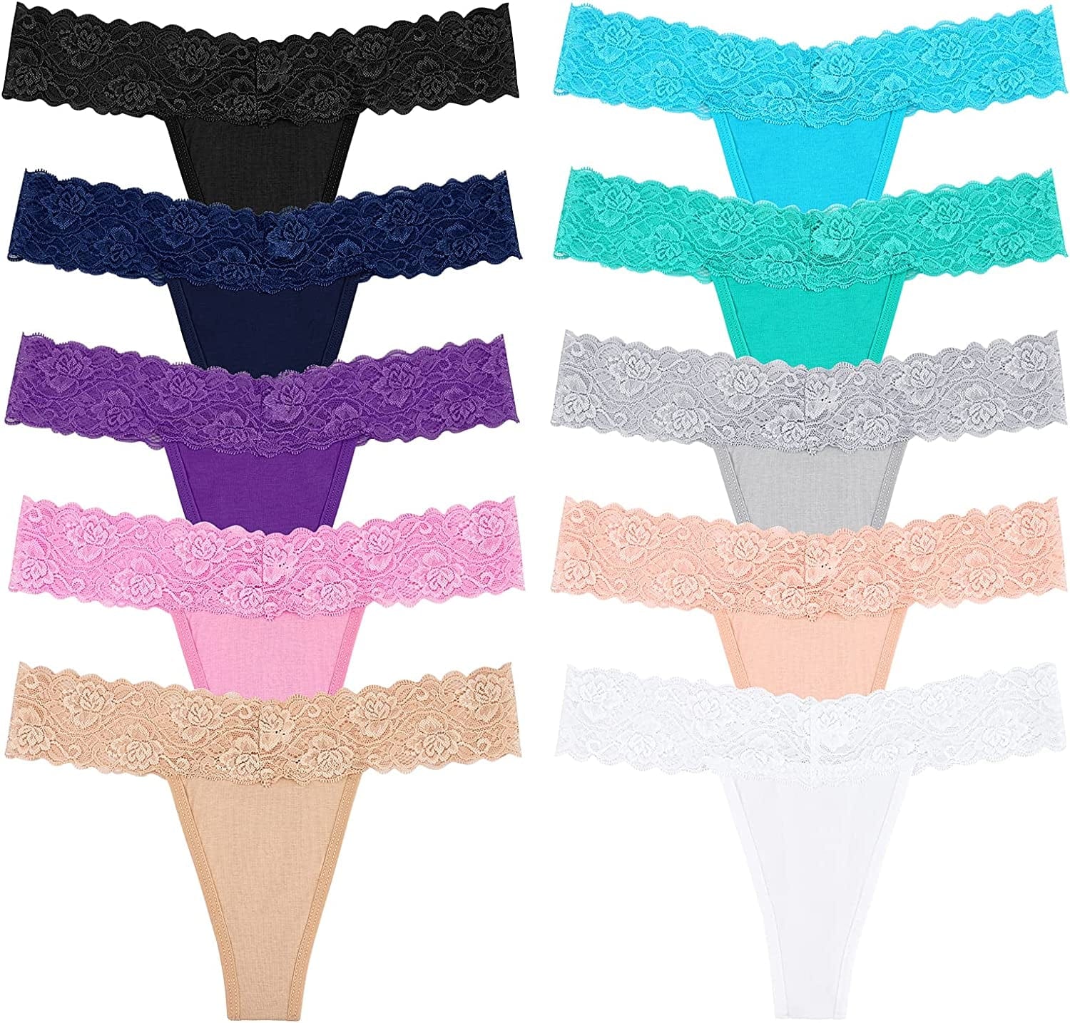 Lace Thongs for Women Thong Underwear Women Lace Panties Women Underwear Cotton Thongs for Women Pack Multicolor*10 / Small