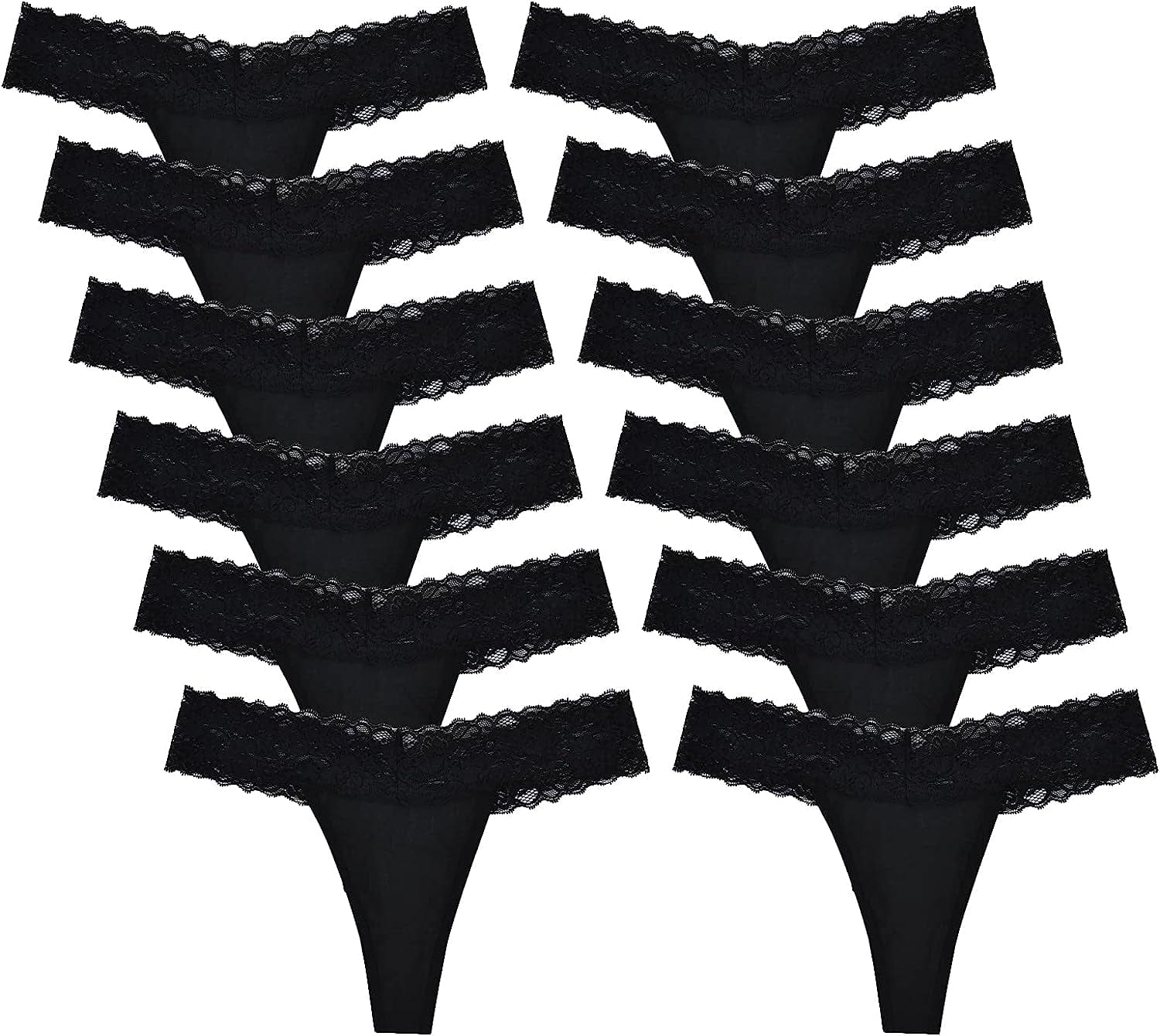 Lace Thongs for Women Thong Underwear Women Lace Panties Women Underwear Cotton Thongs for Women Pack Black*12 / Small