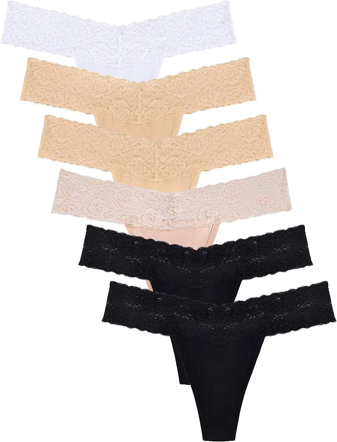 Lace Thongs for Women Thong Underwear Women Lace Panties Women Underwear Cotton Thongs for Women Pack Neutrals / Small