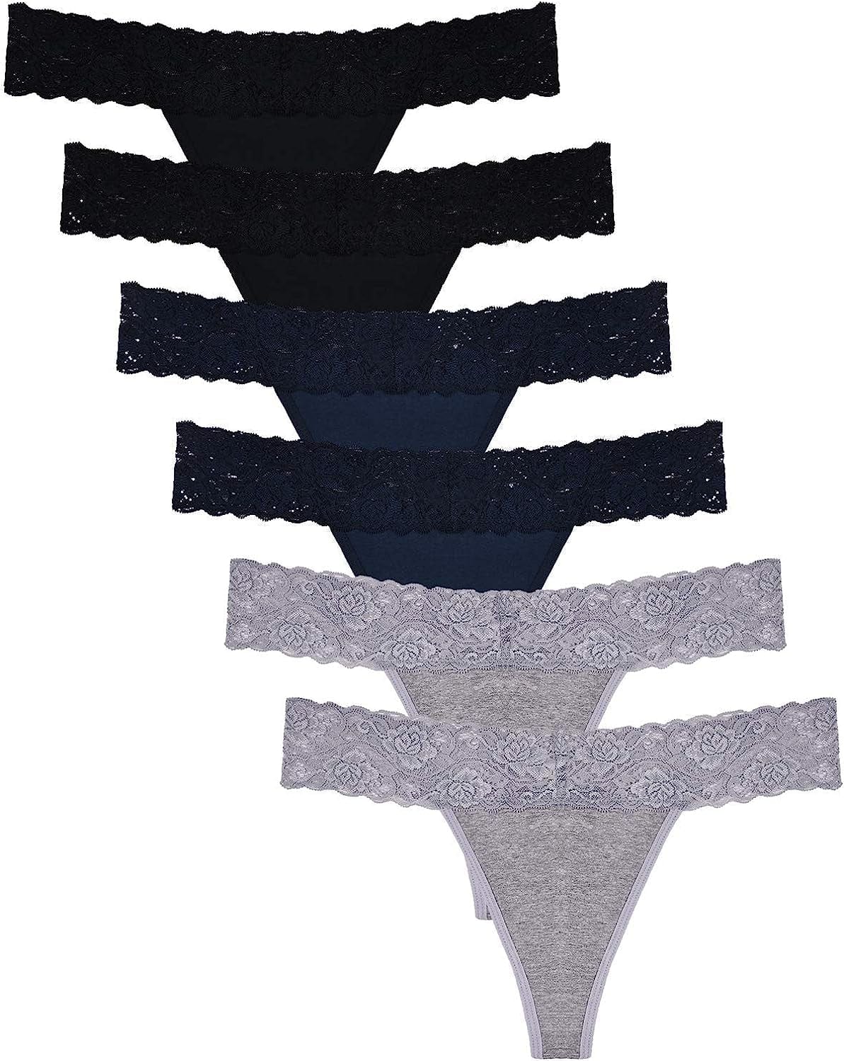 Lace Thongs for Women Thong Underwear Women Lace Panties Women Underwear Cotton Thongs for Women Pack Black+gray+blue / Small