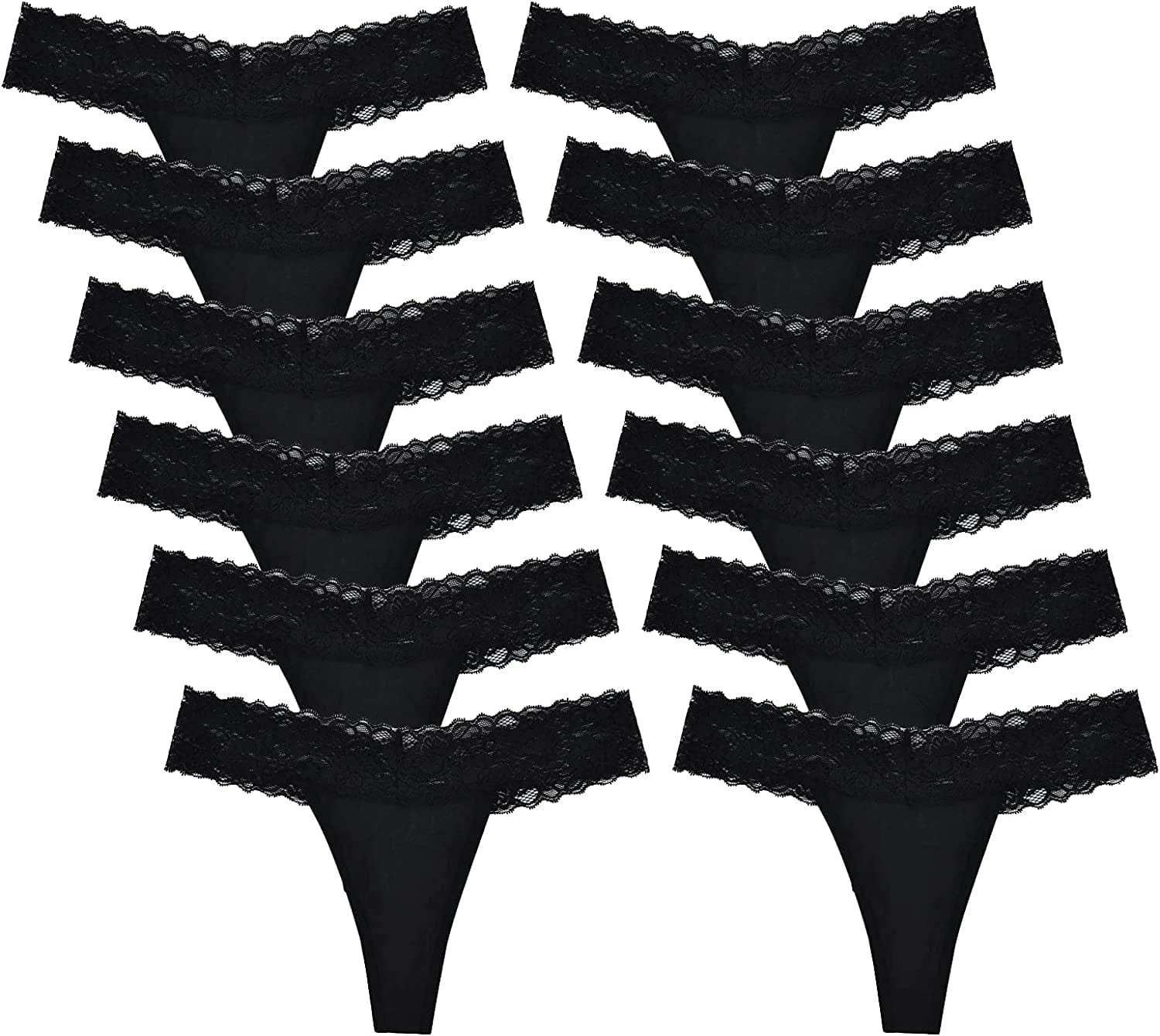 Lace Thongs for Women Thong Underwear Women Lace Panties Women Underwear Cotton Thongs for Women Pack Black*12 / X-Small