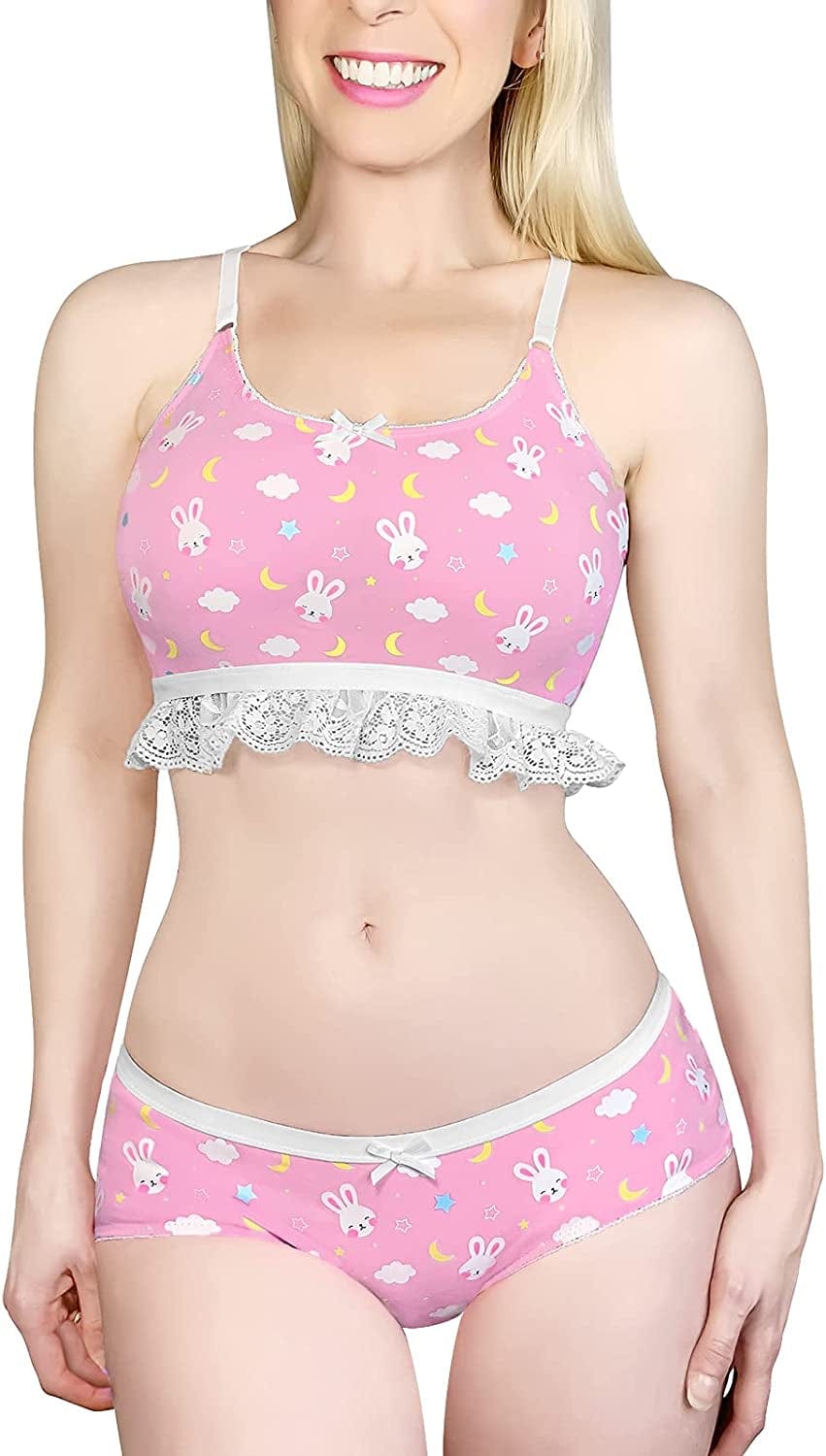 Lacy Trim Women Nightwear Strap Sleepwear Cami Top Shorts Lingerie Bralette Loungewear Set - Snuggle Bunny Pink / 4X-Large