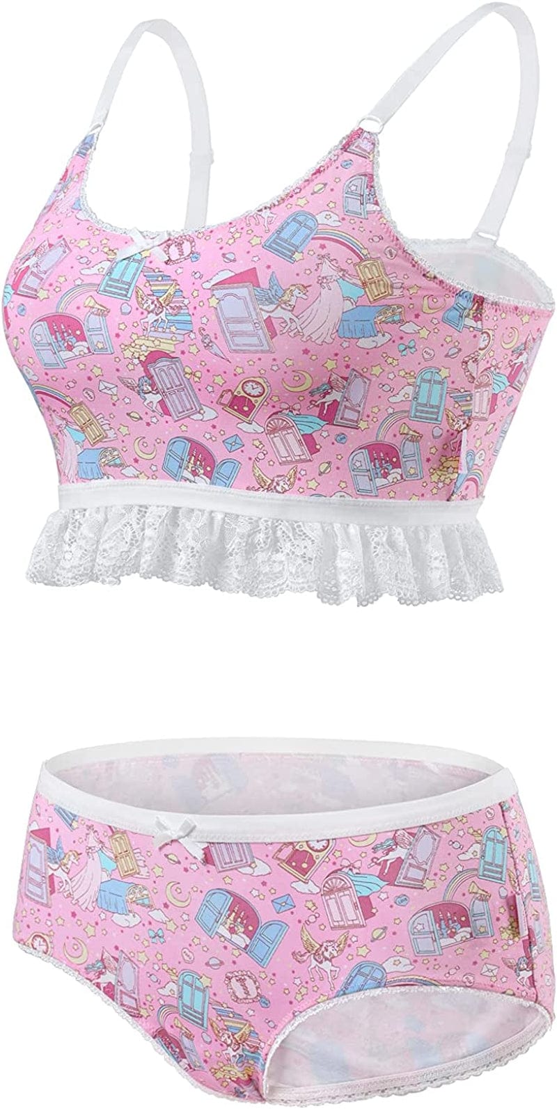 Lacy Trim Women Nightwear Strap Sleepwear Cami Top Shorts Lingerie Bralette Loungewear Set - Snuggle Bunny