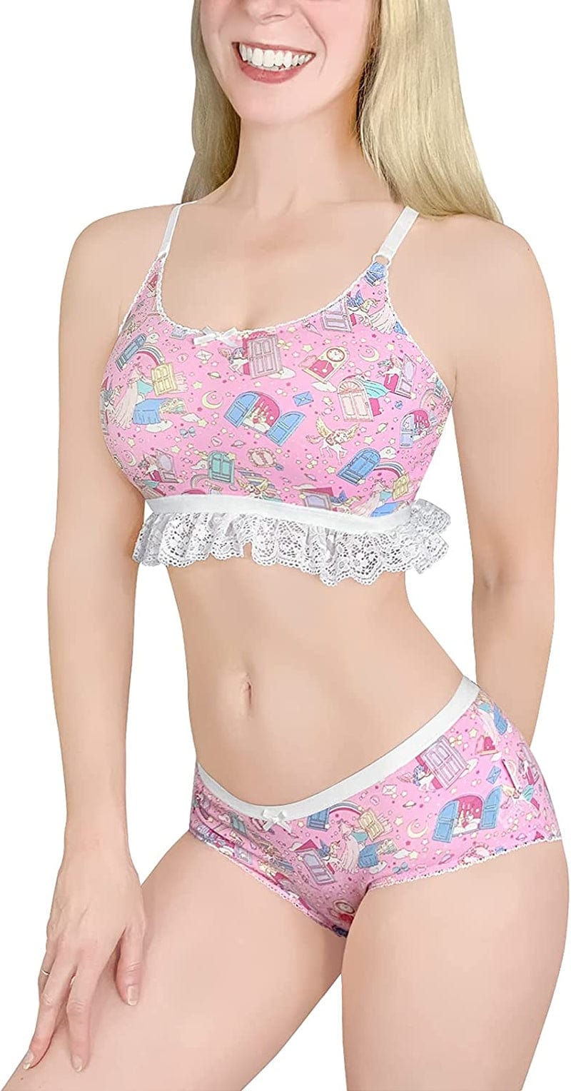 Lacy Trim Women Nightwear Strap Sleepwear Cami Top Shorts Lingerie Bralette Loungewear Set - Snuggle Bunny