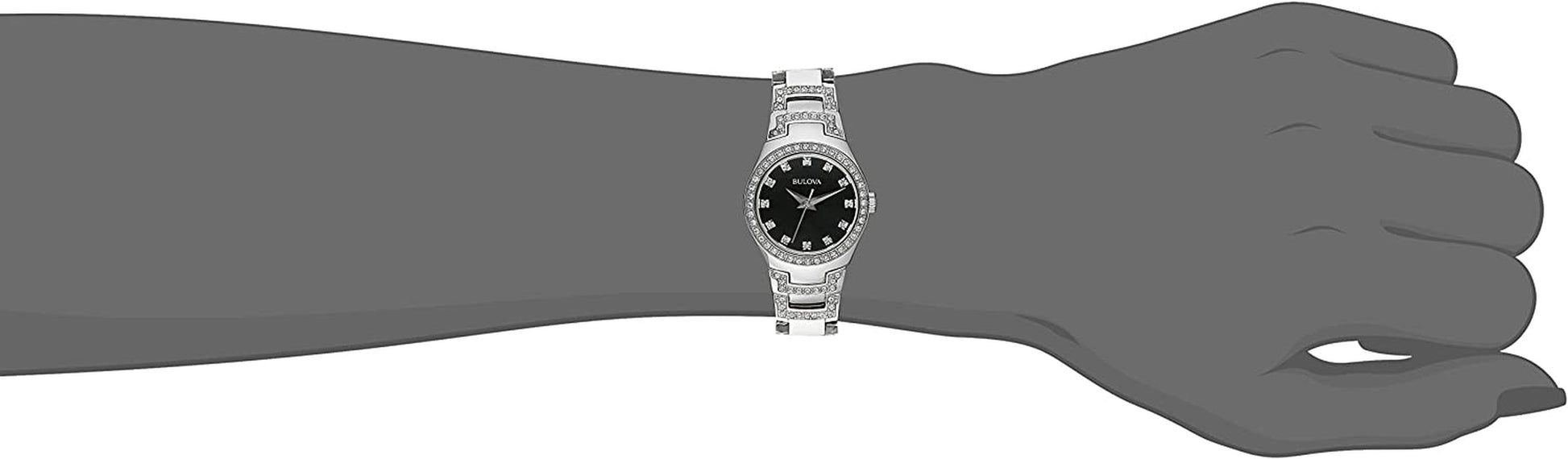 Ladies' Classic Crystal Stainless Steel 3-Hand Quartz Watch, Black Sunray Dial Style: 96L170