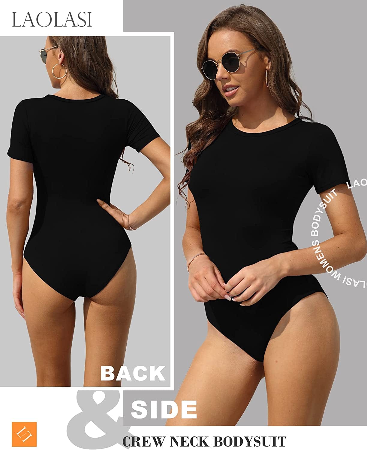 LAOLASI Women'S Crew Neck round Neck Short Sleeves Slim Fit Casual Basic Extender Bodysuit Daily Jumpsuit T Shirts
