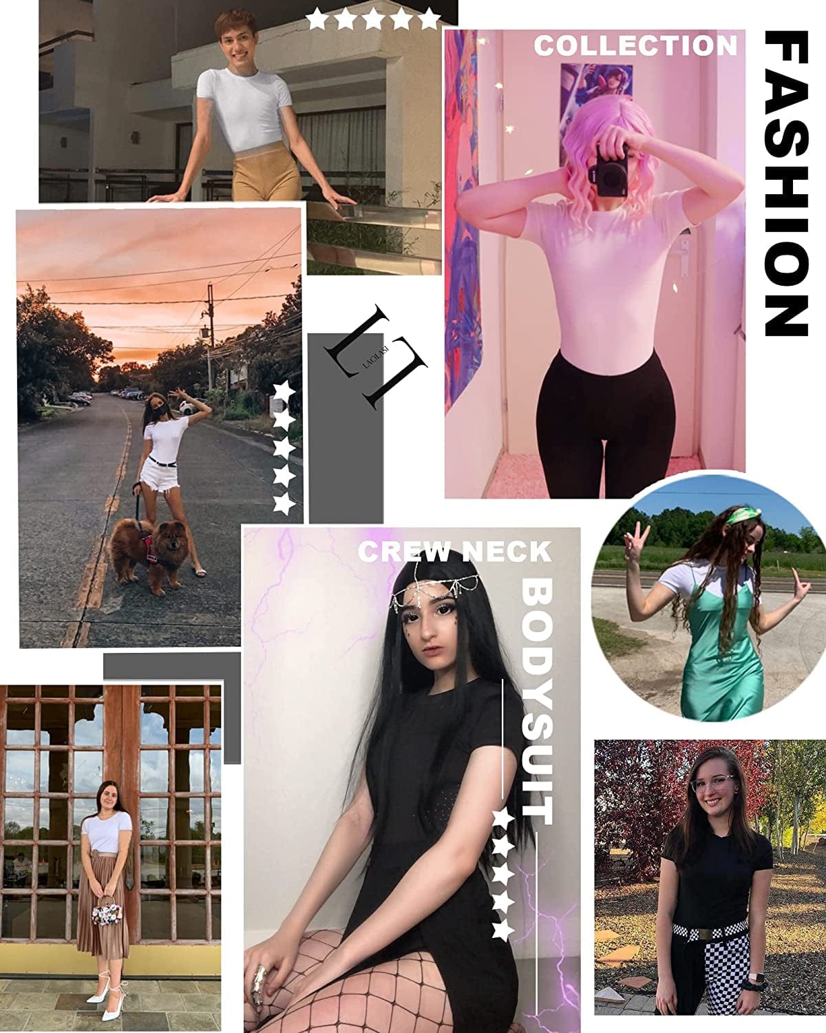 LAOLASI Women'S Crew Neck round Neck Short Sleeves Slim Fit Casual Basic Extender Bodysuit Daily Jumpsuit T Shirts