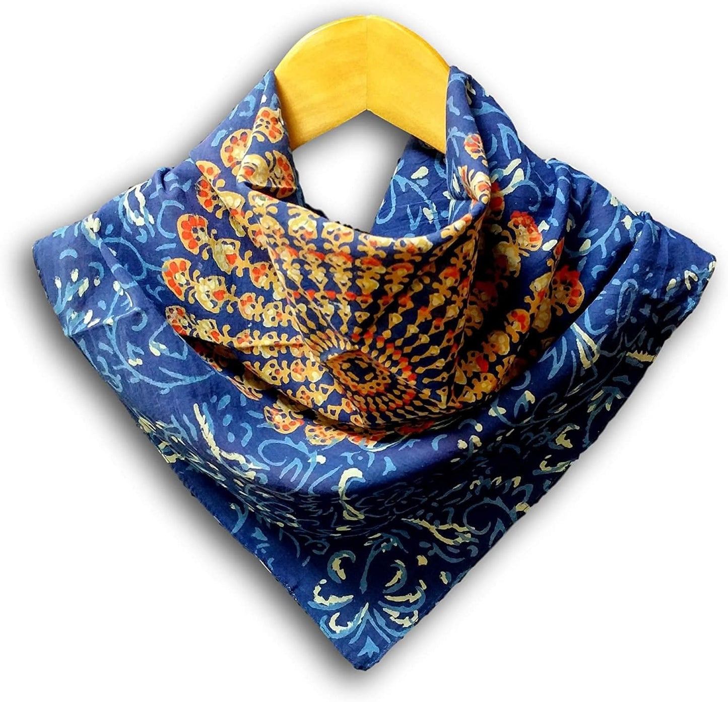 Large Cotton Scarfs for Women Lightweight Soft Sheer Neck Scarf, Head Scarf, Block Print Sanganer Summer Floral Scarf, Bandanas for Women, Handmade Blue Red Fashion Scarf Square Shawl Stole Wrap 21X21 Apparel & Accessories > Clothing Accessories > Scarves & Shawls Homestead Blue 21 x 21 inches