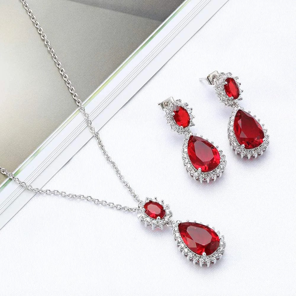 Lavencious Teardrop Dangle Necklace & Earring Sets for Women Trendy AAA Cubic Zirconia for Women