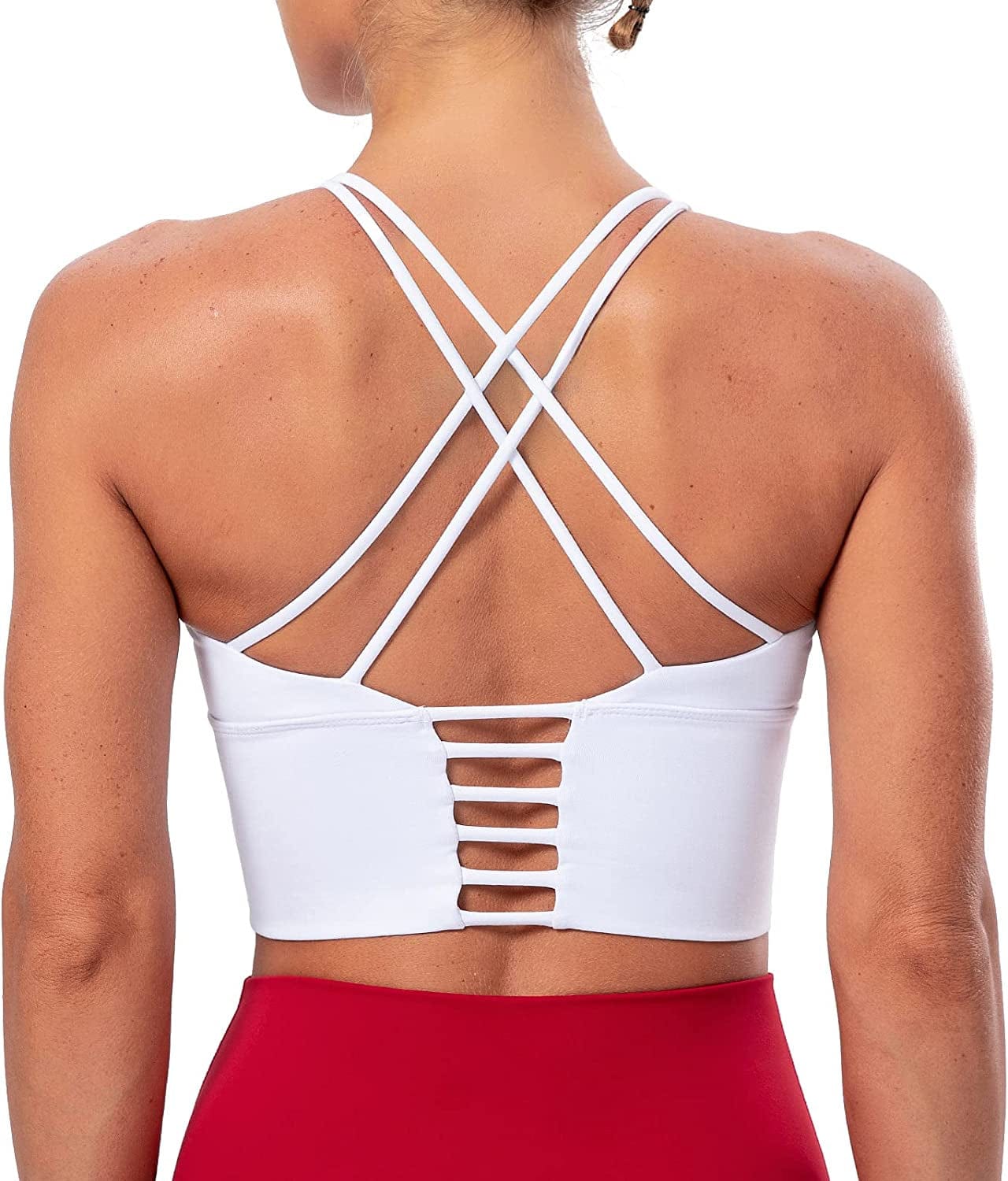 Lavento Women'S Sports Bra Medium Support Workout Yoga Longline Tops White / 4