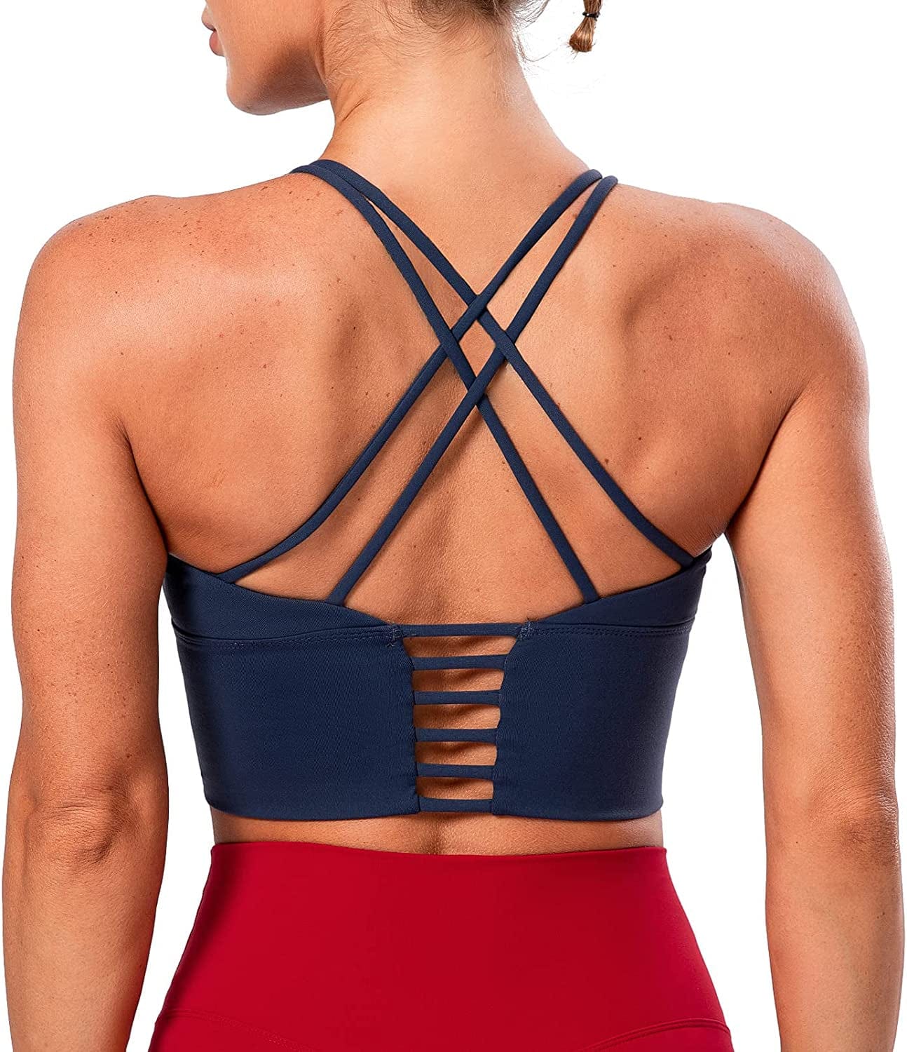 Lavento Women'S Sports Bra Medium Support Workout Yoga Longline Tops Purple Gray / 4