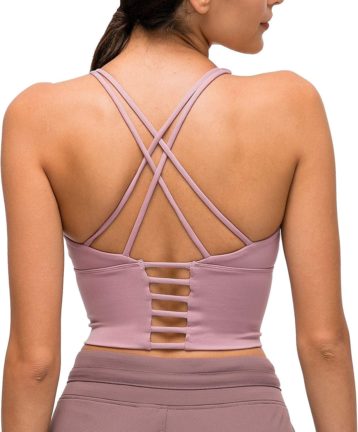 Lavento Women'S Sports Bra Medium Support Workout Yoga Longline Tops Lilac / 4