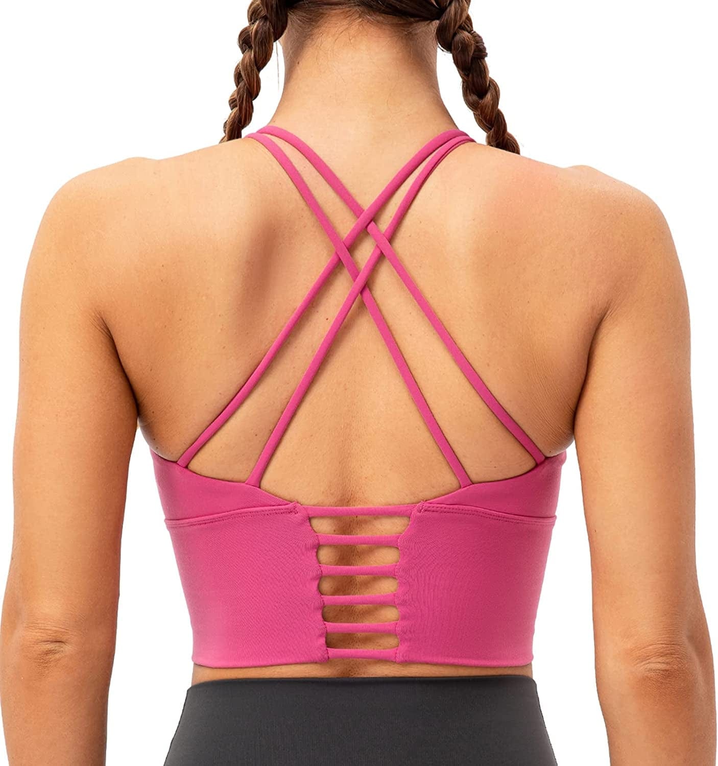 Lavento Women'S Sports Bra Medium Support Workout Yoga Longline Tops Cerise Pink / 8