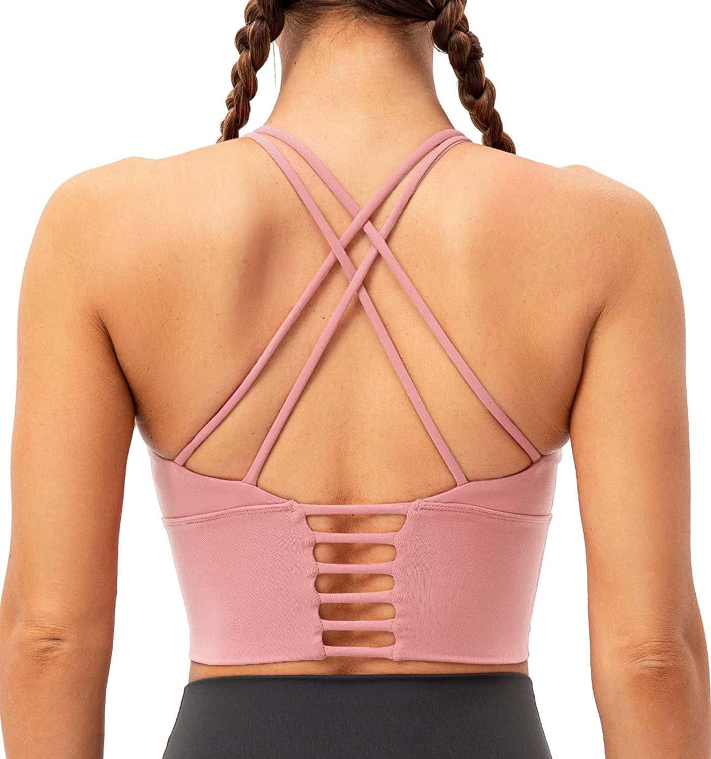 Lavento Women'S Sports Bra Medium Support Workout Yoga Longline Tops Blossom Pink / 6