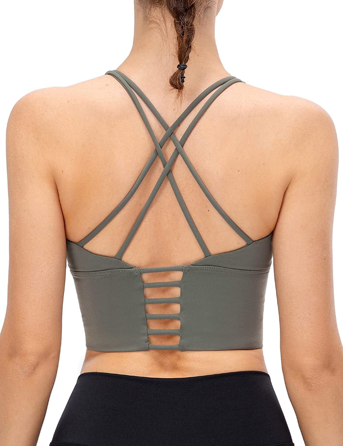 Lavento Women'S Sports Bra Medium Support Workout Yoga Longline Tops Olive Green / 8