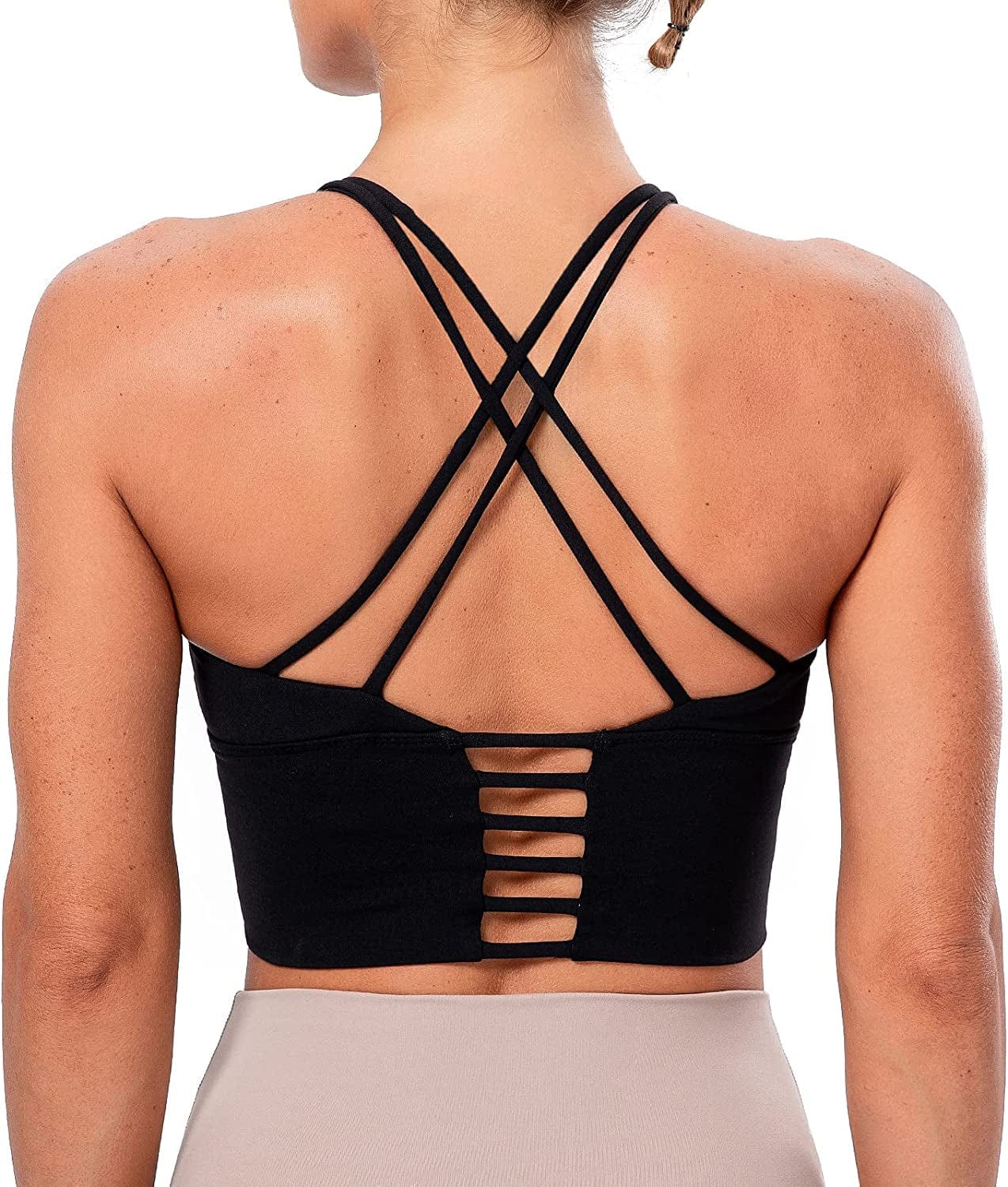 Lavento Women'S Sports Bra Medium Support Workout Yoga Longline Tops Black / 6