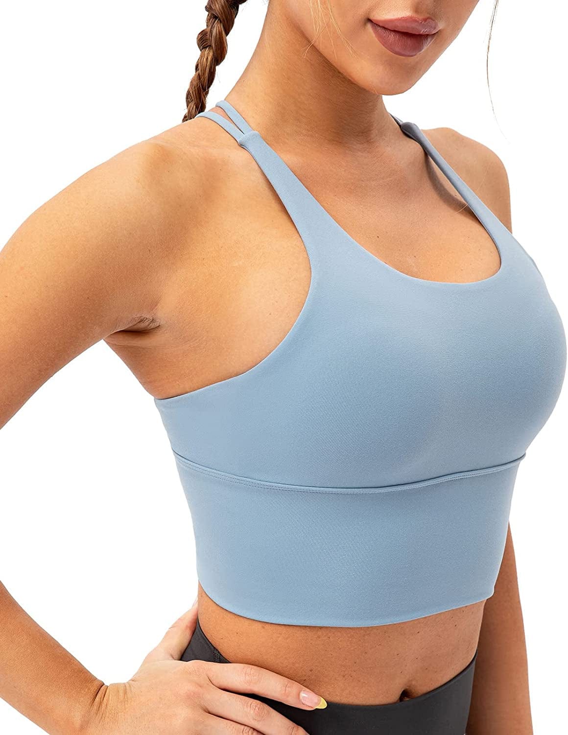 Lavento Women'S Sports Bra Medium Support Workout Yoga Longline Tops