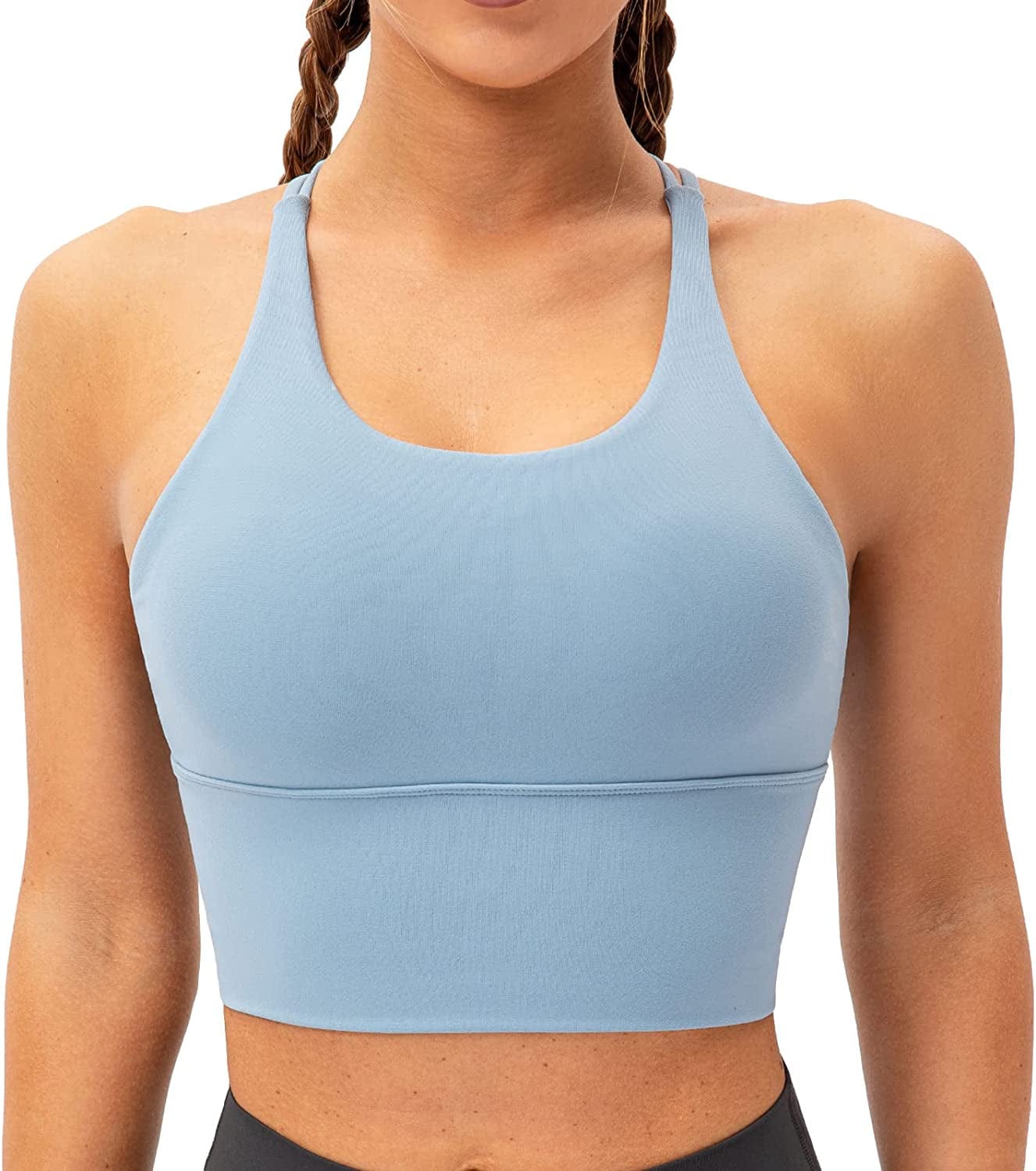 Lavento Women'S Sports Bra Medium Support Workout Yoga Longline Tops