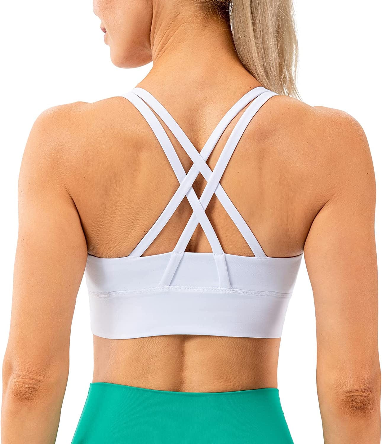 Lavento Women'S Strappy Sports Bra Medium Support Workout Training Top White / Large