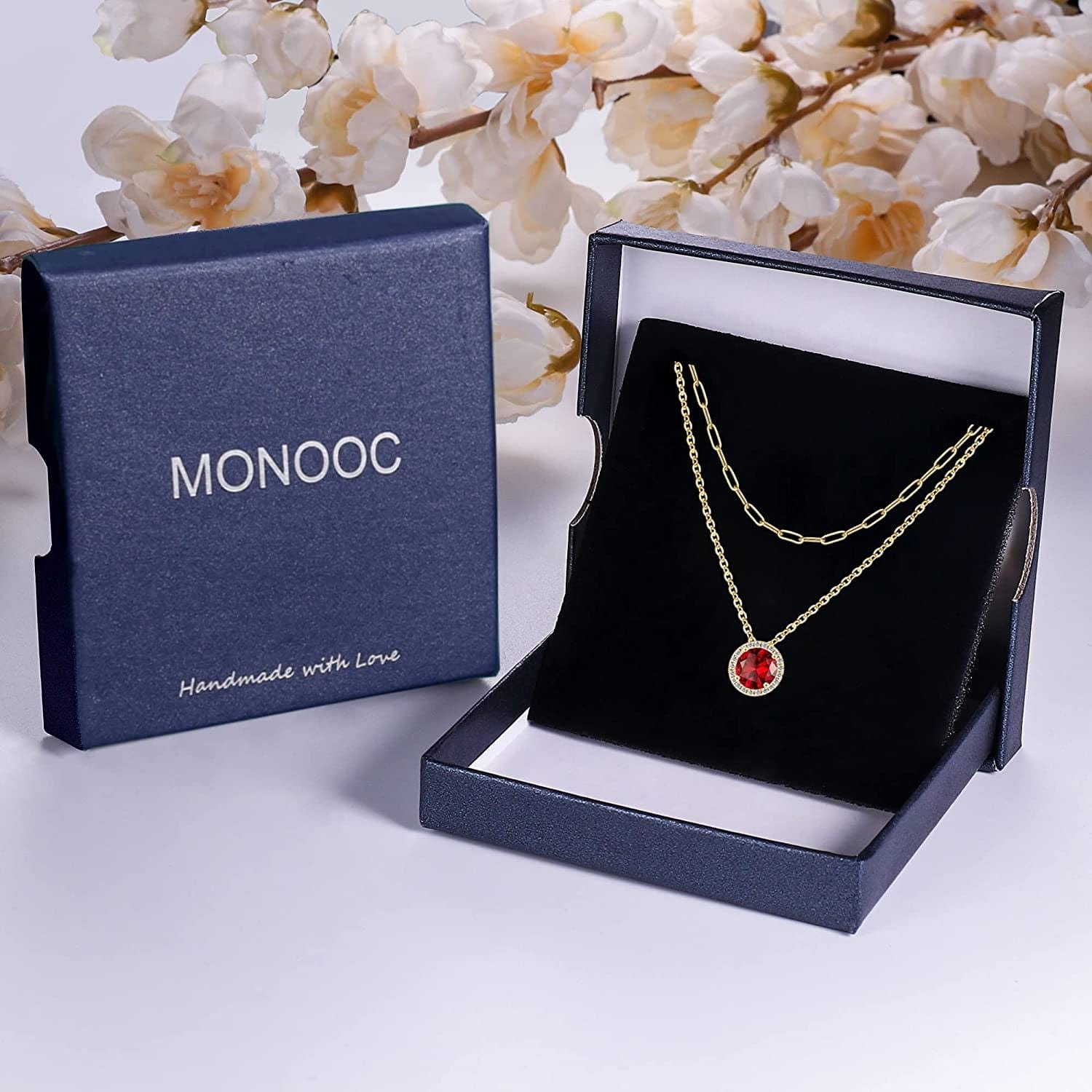 Layered Birthstone Necklace for Women Girls, Real Gold Plated Paperclip Chain Necklace for Women Classic round Pendant Birthstone Necklace Gold Necklace Birthday Gifts for Women Teen Girl Gifts