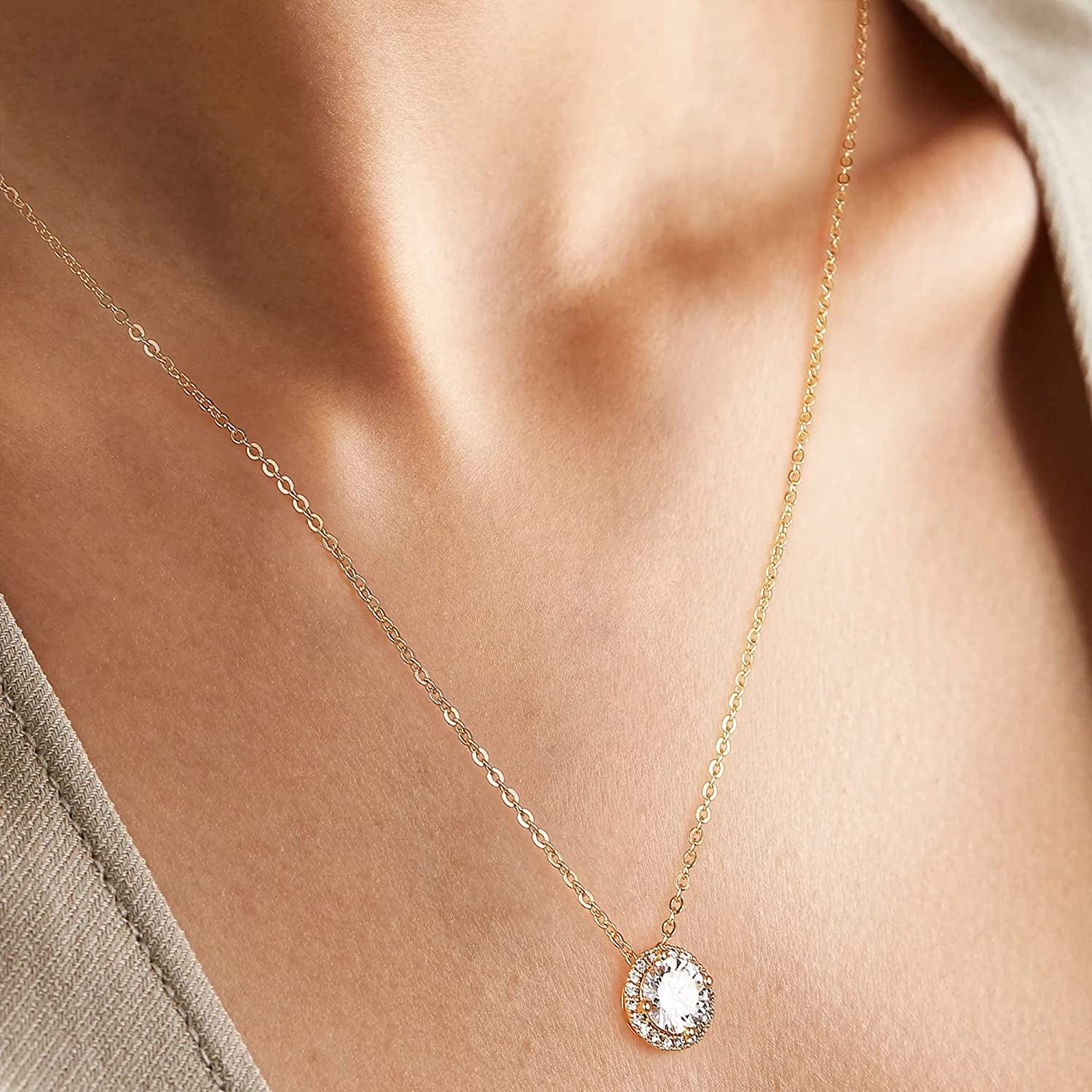 Layered Birthstone Necklace for Women Girls, Real Gold Plated Paperclip Chain Necklace for Women Classic round Pendant Birthstone Necklace Gold Necklace Birthday Gifts for Women Teen Girl Gifts