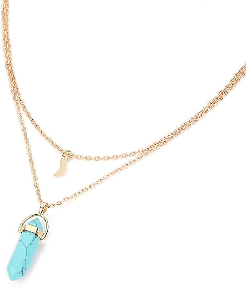 Layered Choker Pendant Necklaces for Women Trendy Choker Women Multilayer Necklace Irregular Pendant Chain Opals Crystal Necklaces & Chain Necklaces for Girls Aesthetic Y-2K Blue / One Size