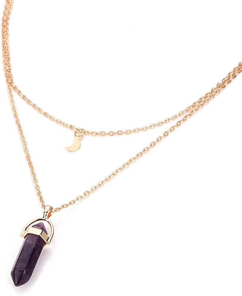 Layered Choker Pendant Necklaces for Women Trendy Choker Women Multilayer Necklace Irregular Pendant Chain Opals Crystal Necklaces & Chain Necklaces for Girls Aesthetic Y-2K Purple / One Size
