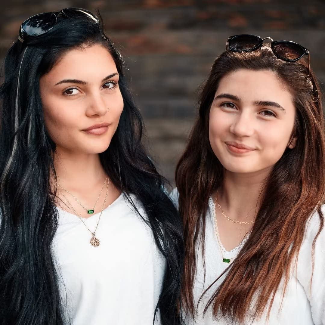 Layered Gold Necklace for Women,14K Gold Plated Necklace Initial Letter Necklace Green Crystal Necklace Gold Necklaces Set Layering Paperclip Chain Gold Layered Necklaces for Women Girls Jewelry Gifts