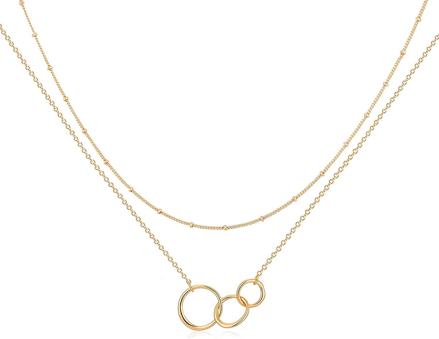 Layered Heart Necklace Pendant Handmade 18K Gold Plated Dainty Gold Choker Arrow Bar Layering Long Necklace for Women Layered 3 circle