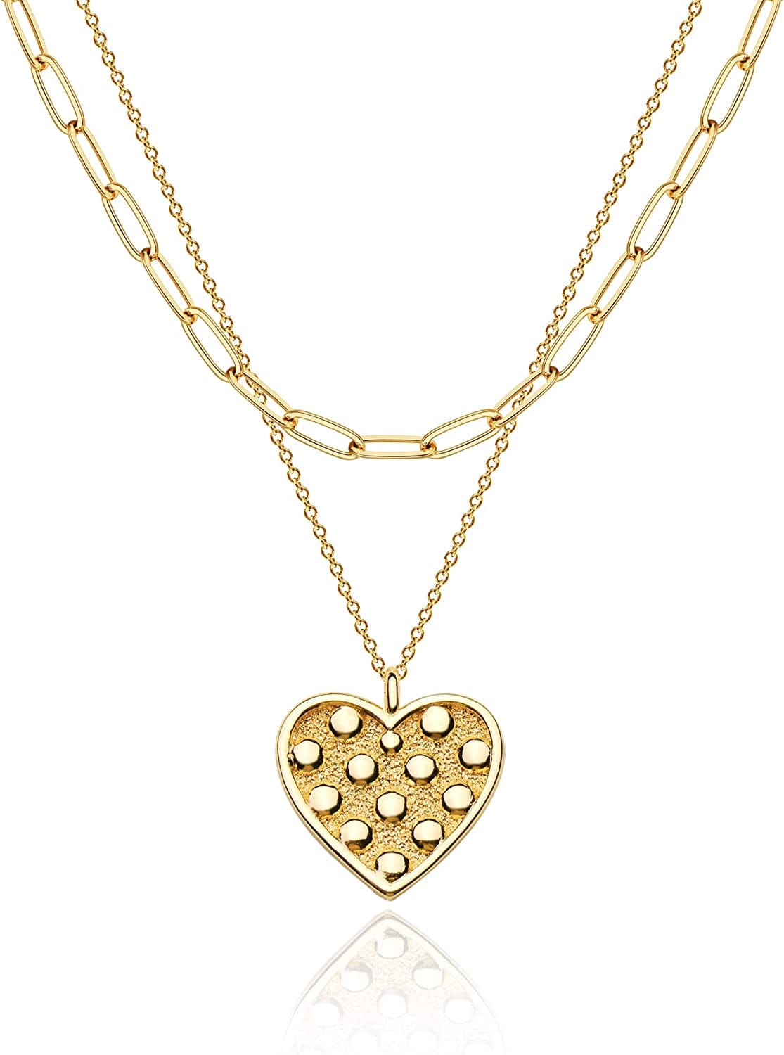 Layered Heart Necklace Pendant Handmade 18K Gold Plated Dainty Gold Choker Arrow Bar Layering Long Necklace for Women Layer Dot Heart