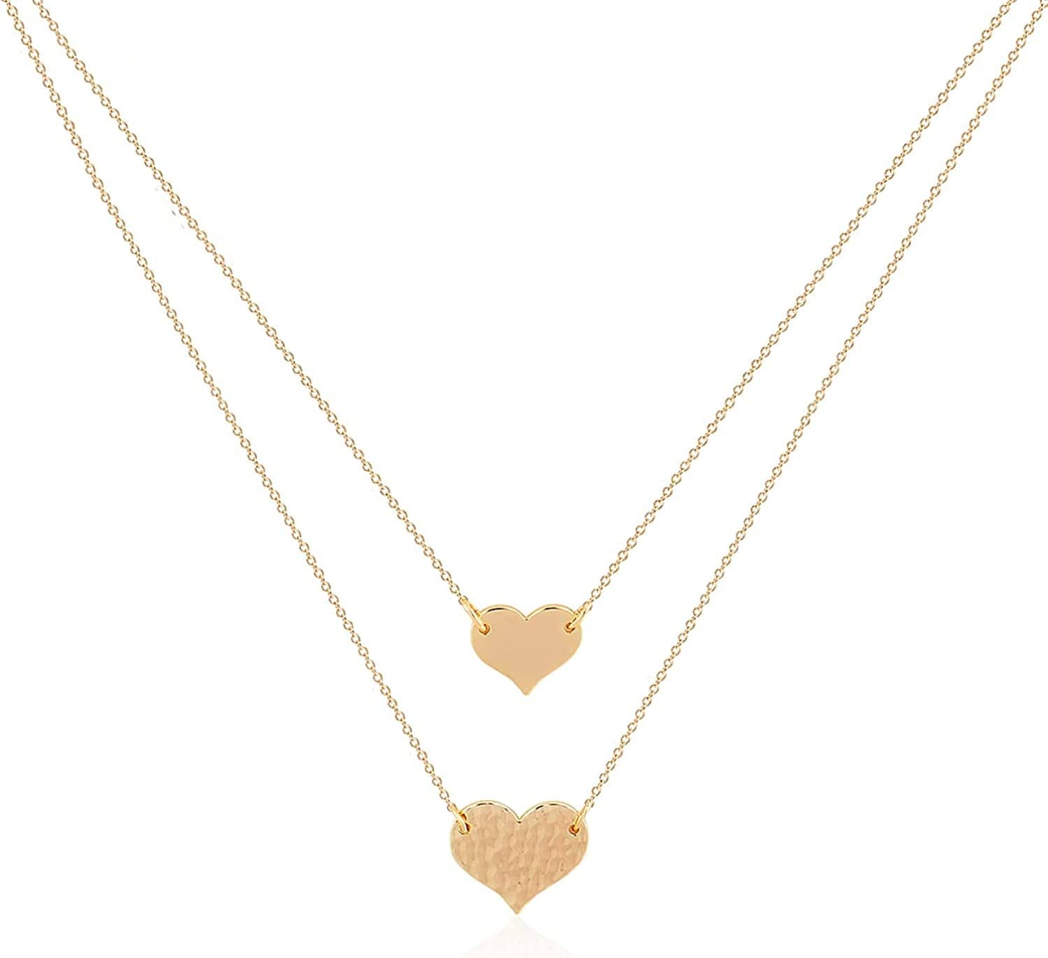 Layered Heart Necklace Pendant Handmade 18K Gold Plated Dainty Gold Choker Arrow Bar Layering Long Necklace for Women Heart