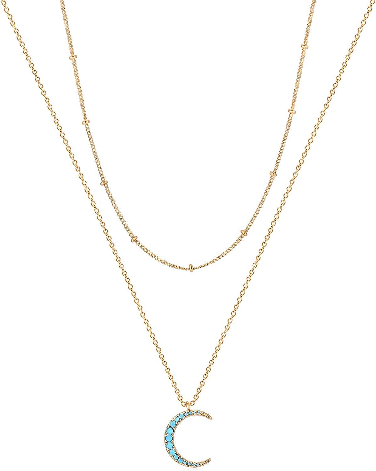 Layered Heart Necklace Pendant Handmade 18K Gold Plated Dainty Gold Choker Arrow Bar Layering Long Necklace for Women layered turquoise crescent