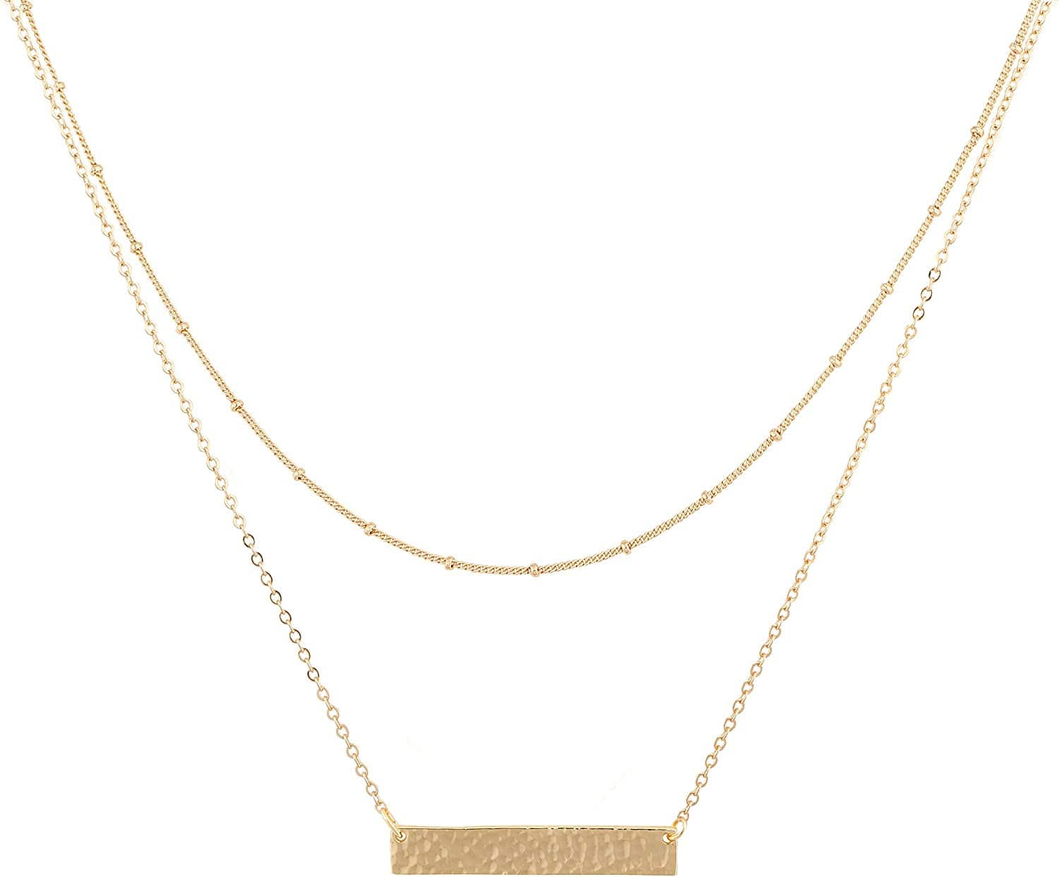 Layered Heart Necklace Pendant Handmade 18K Gold Plated Dainty Gold Choker Arrow Bar Layering Long Necklace for Women layer bar