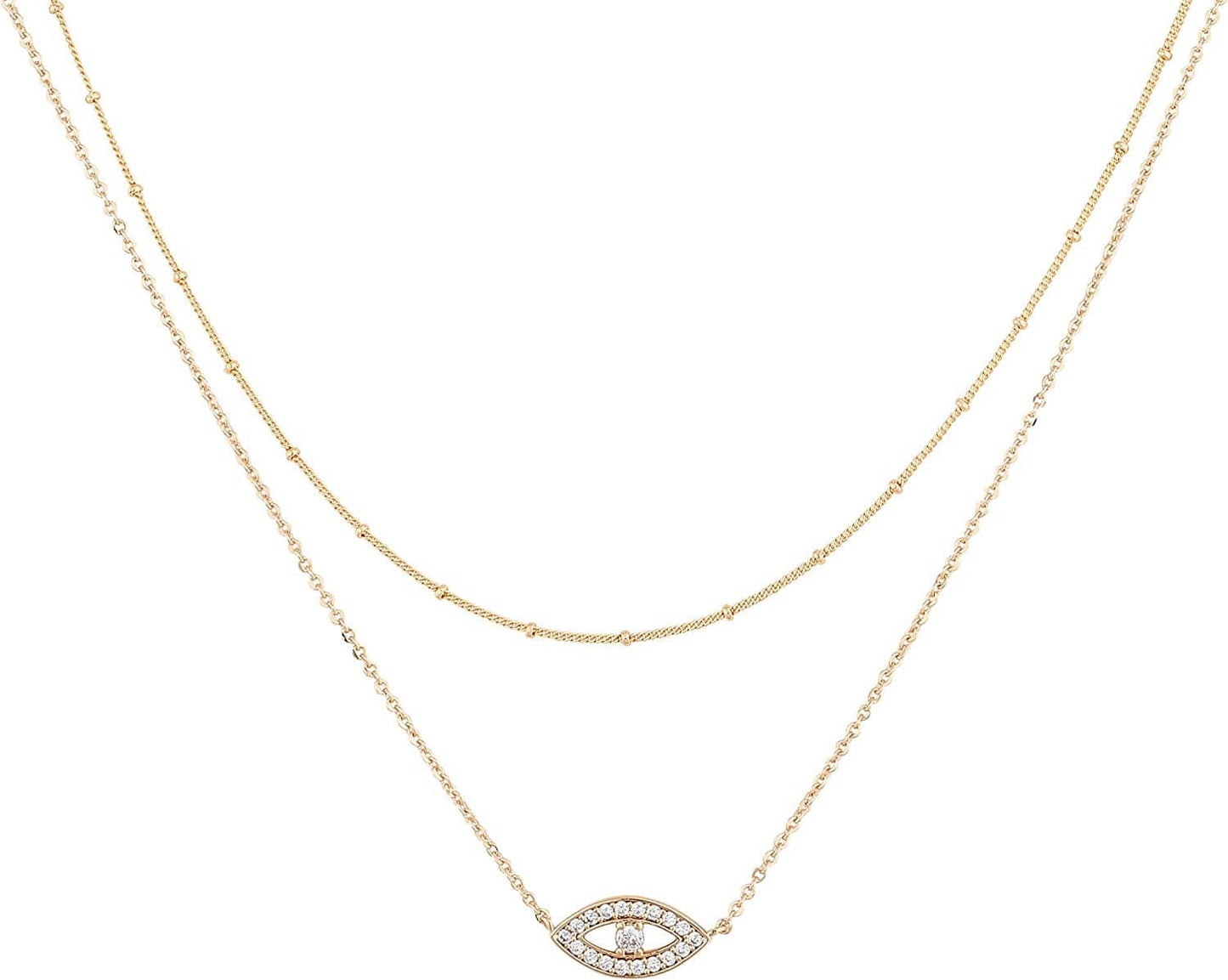 Layered Heart Necklace Pendant Handmade 18K Gold Plated Dainty Gold Choker Arrow Bar Layering Long Necklace for Women layer evil eye