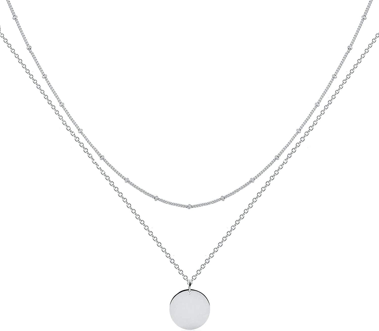 Layered Heart Necklace Pendant Handmade 18K Gold Plated Dainty Gold Choker Arrow Bar Layering Long Necklace for Women Layer Disc-SL