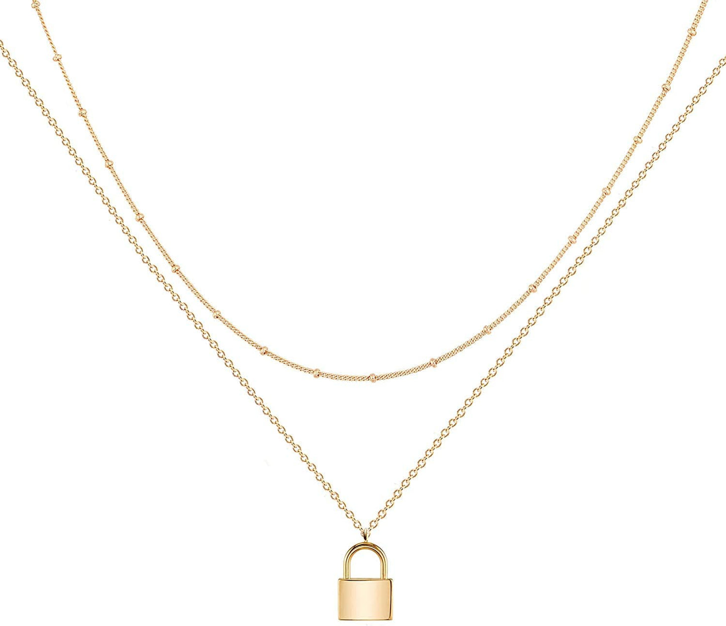 Layered Heart Necklace Pendant Handmade 18K Gold Plated Dainty Gold Choker Arrow Bar Layering Long Necklace for Women layer lock