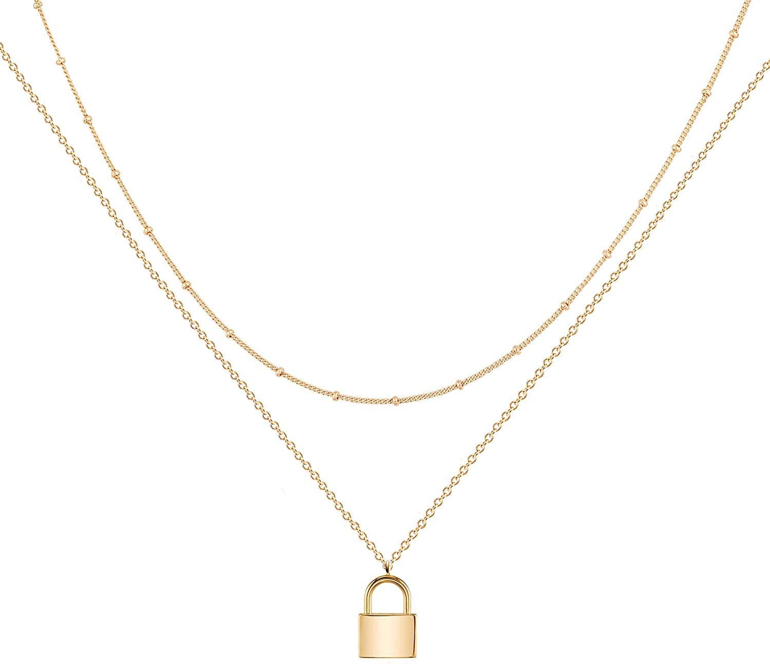 Layered Heart Necklace Pendant Handmade 18K Gold Plated Dainty Gold Choker Arrow Bar Layering Long Necklace for Women layer lock